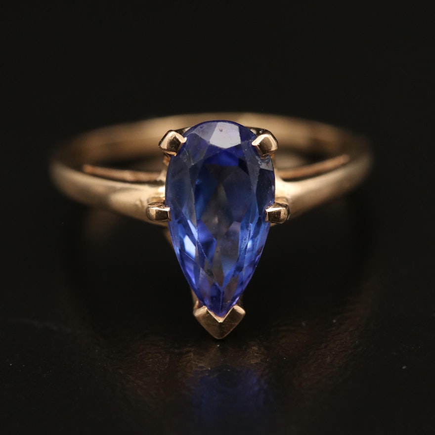 14K Tanzanite Ring Featuring Cathedral Setting