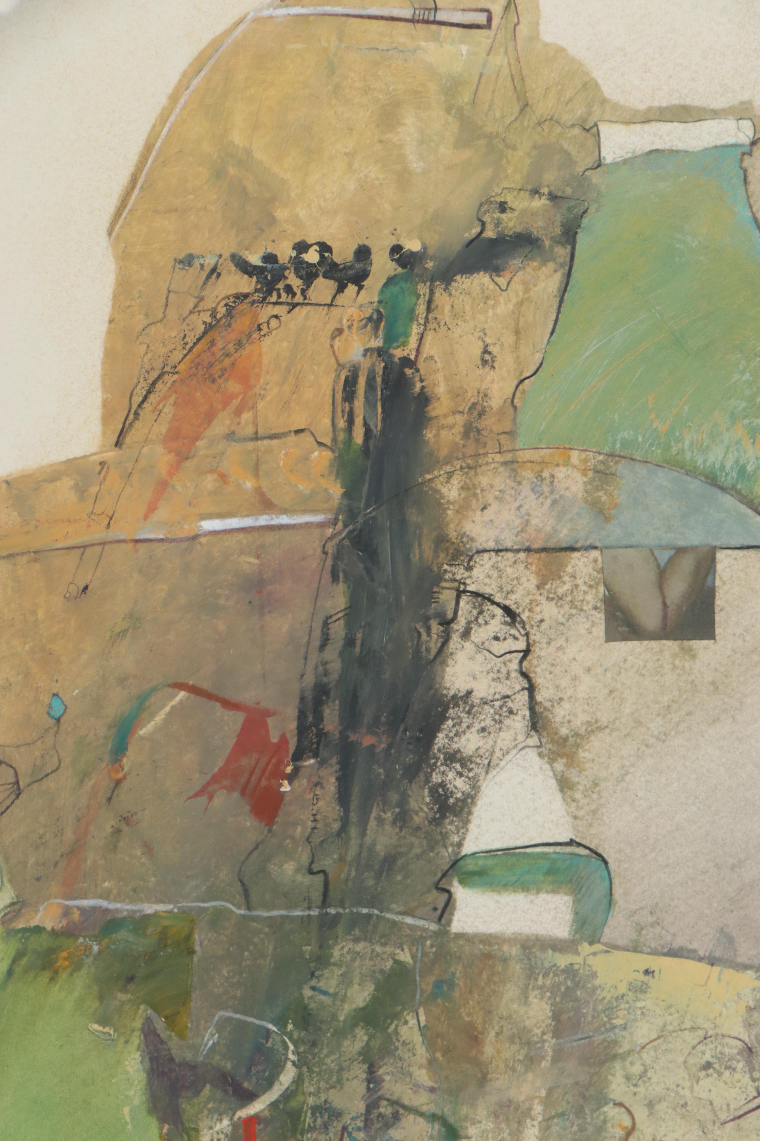 W. Scott Wilson Abstract Watercolor Painting with Paper Collage