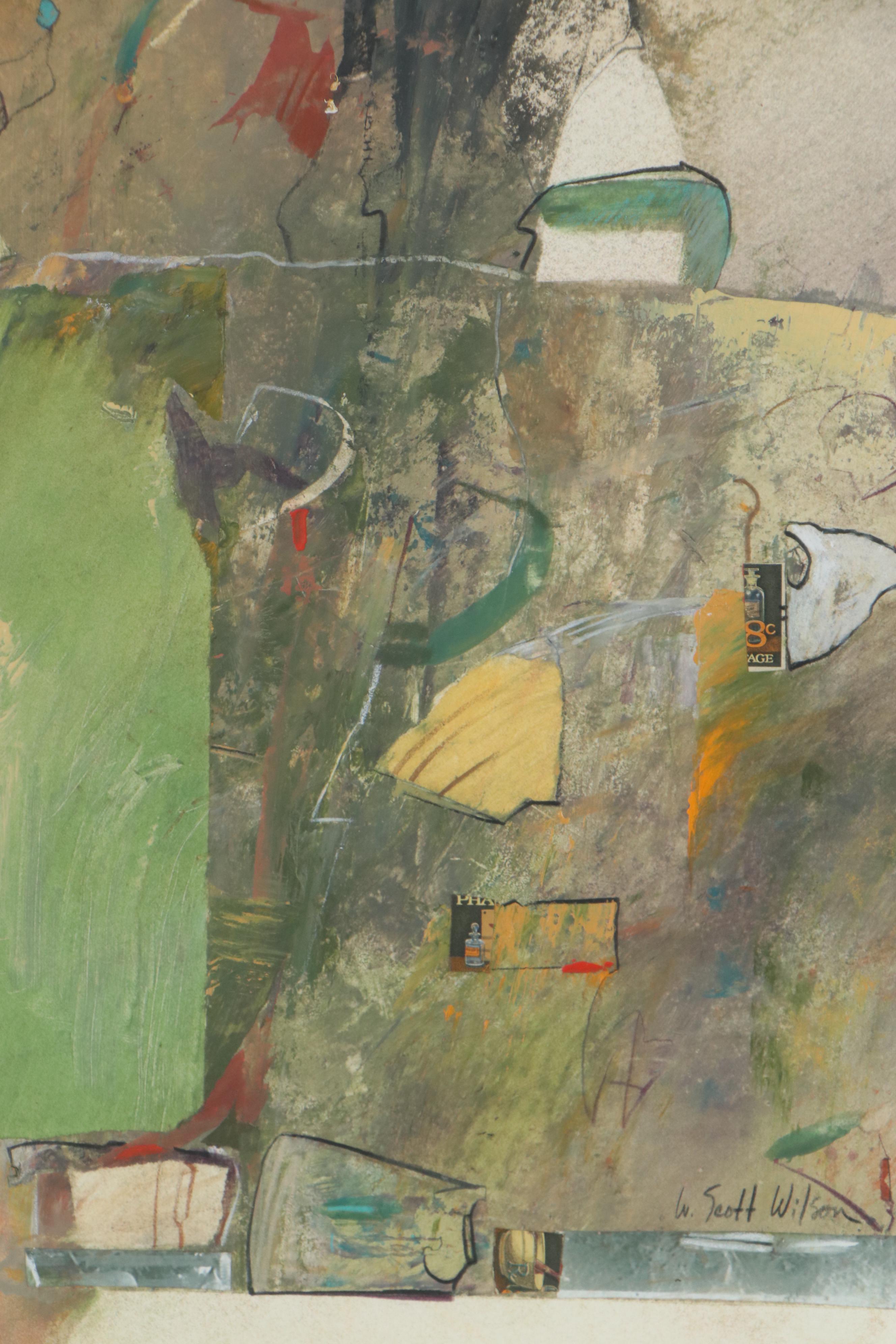 W. Scott Wilson Abstract Watercolor Painting with Paper Collage