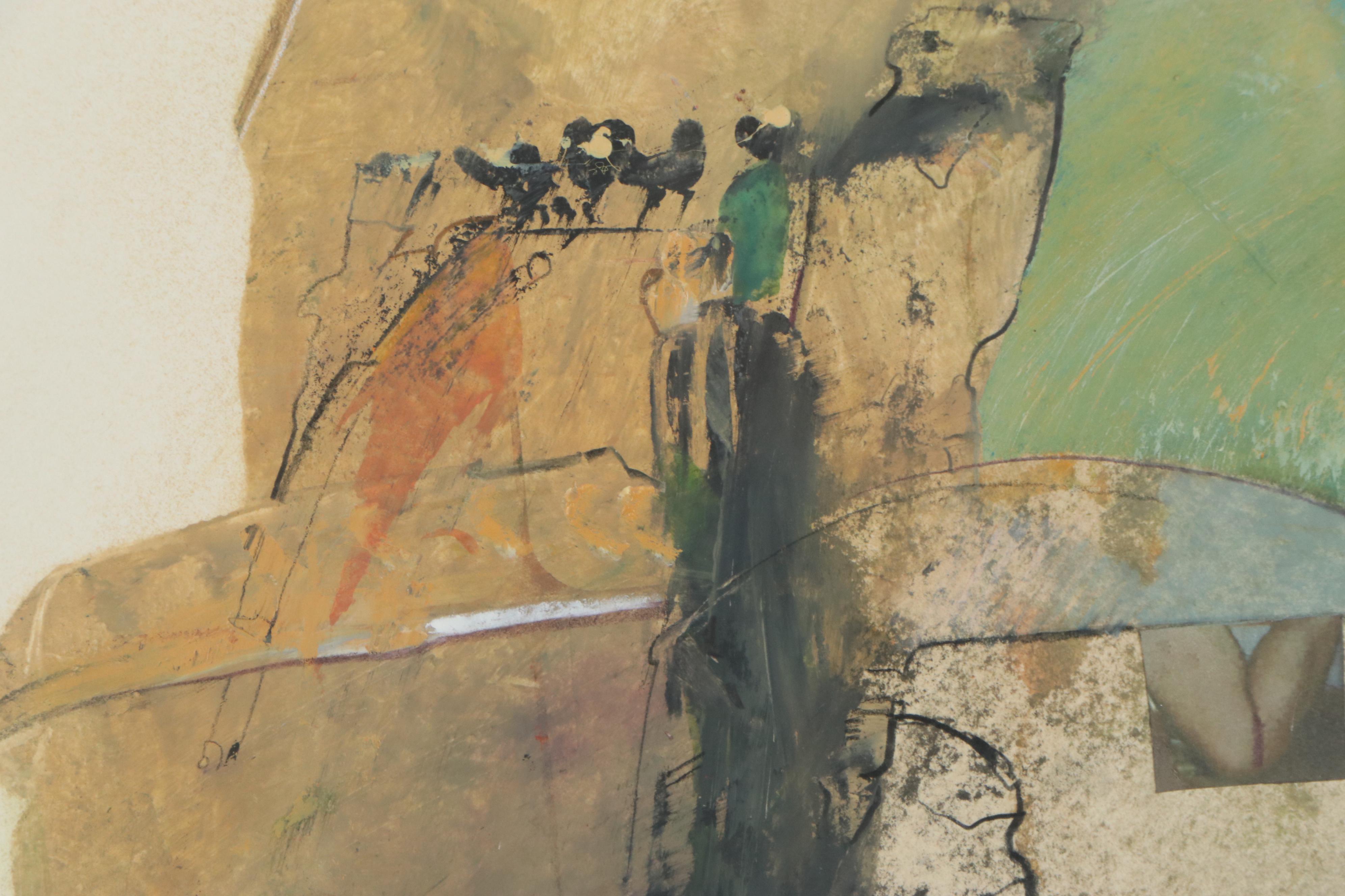 W. Scott Wilson Abstract Watercolor Painting with Paper Collage