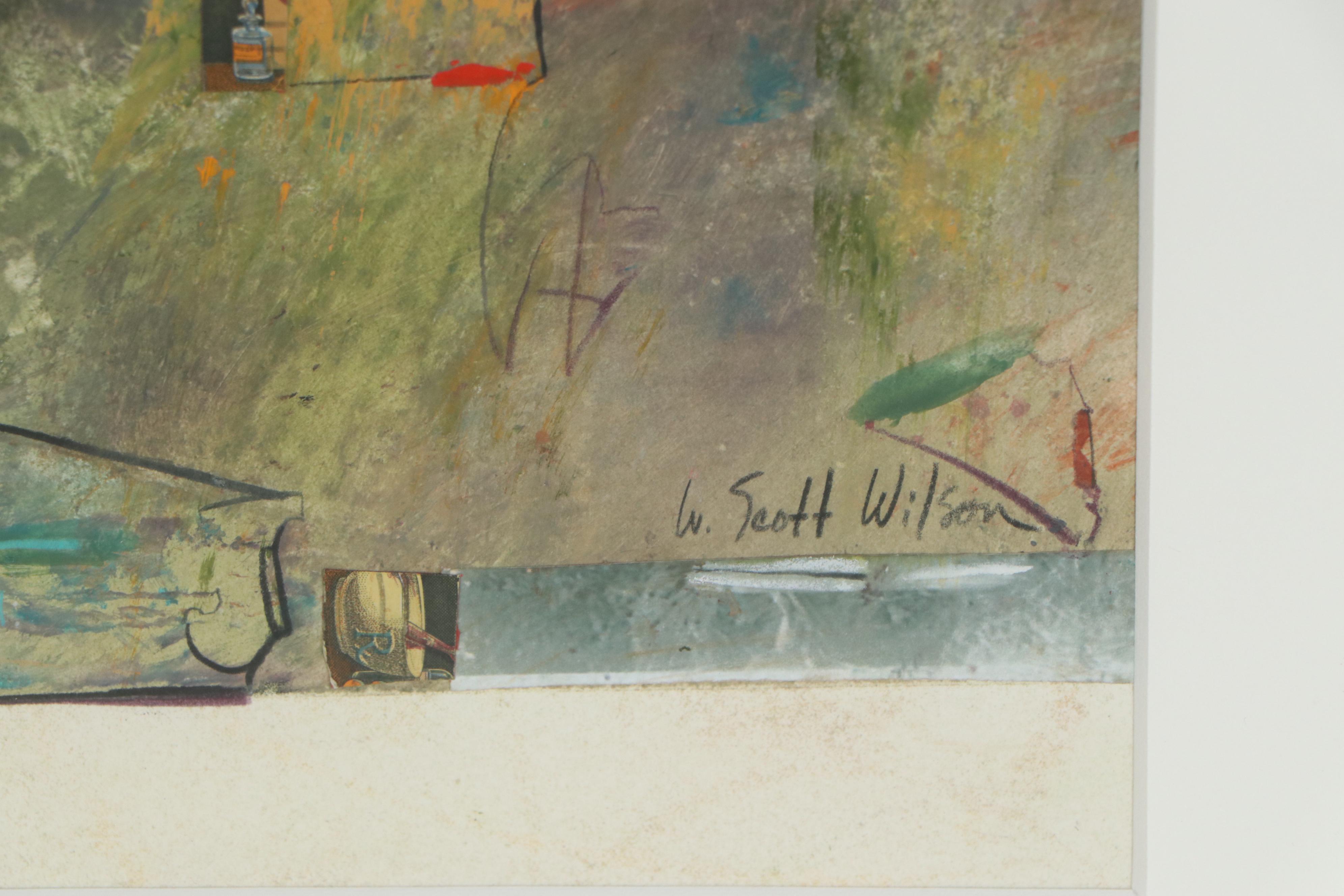 W. Scott Wilson Abstract Watercolor Painting with Paper Collage