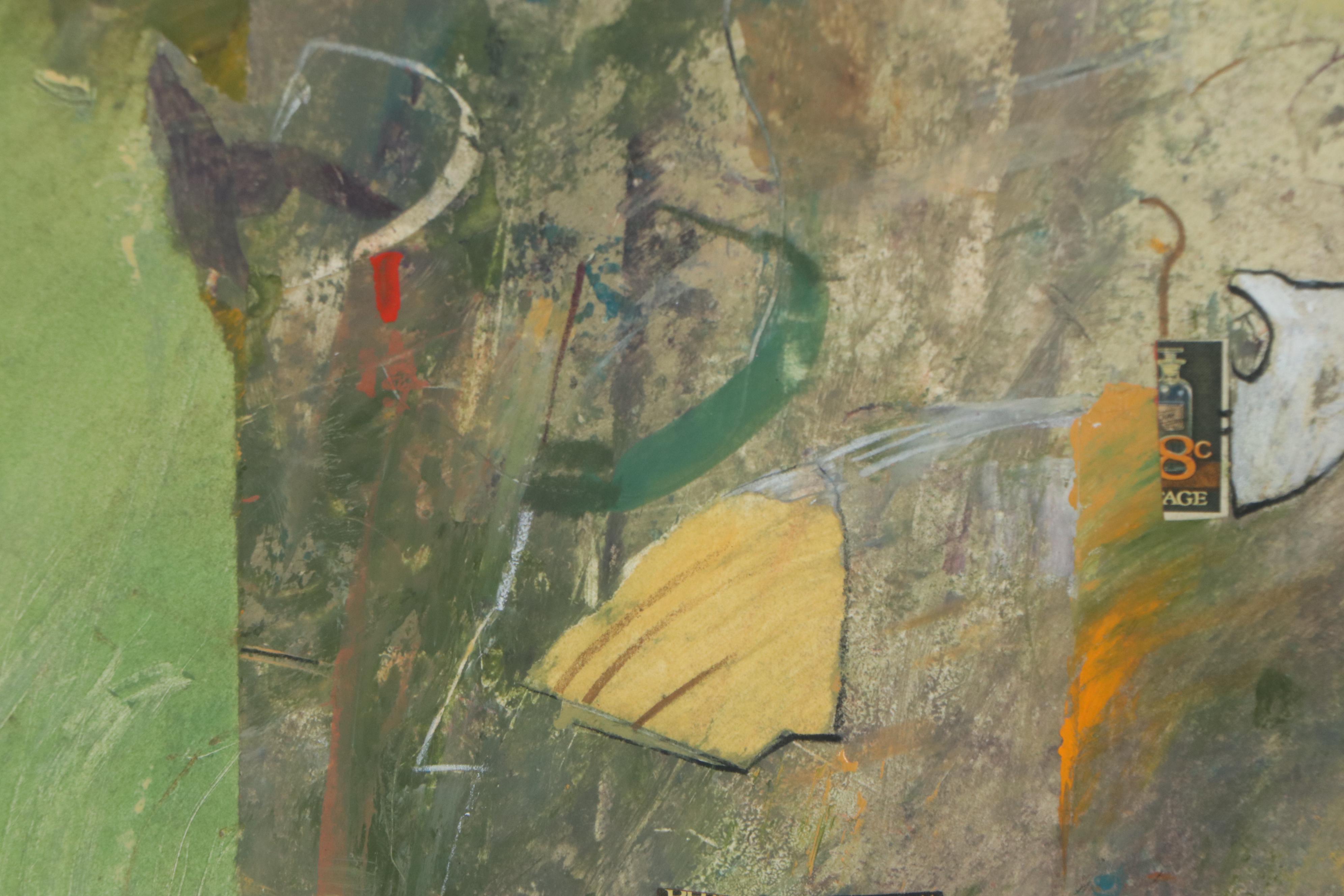 W. Scott Wilson Abstract Watercolor Painting with Paper Collage