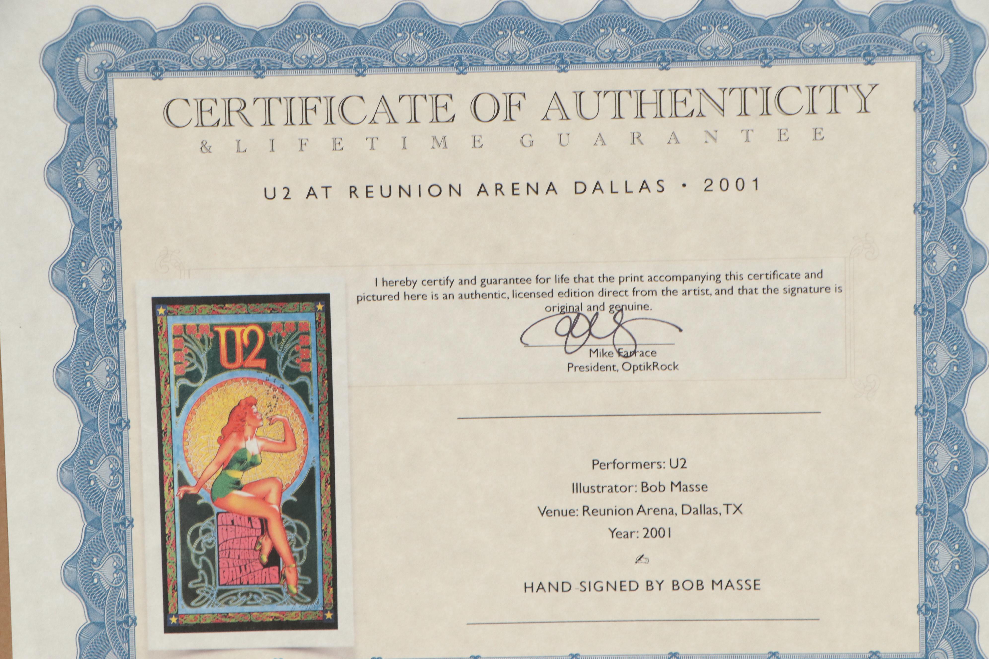 Bob Masse Offset Lithograph Concert Poster "U2 at Reunion Arena, 2001"