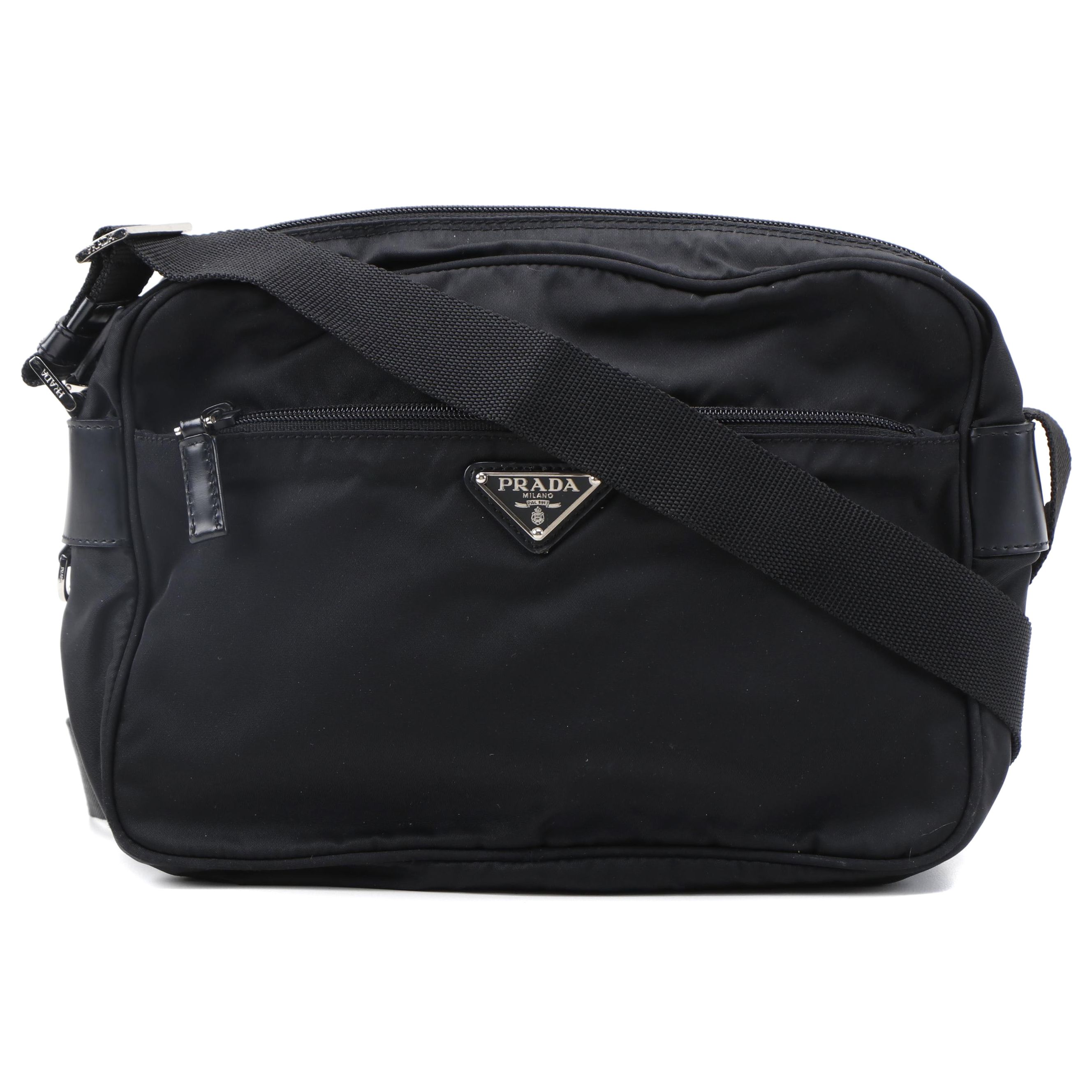 Prada Crossbody Camera Bag in Black Nylon with Smooth Leather Trim