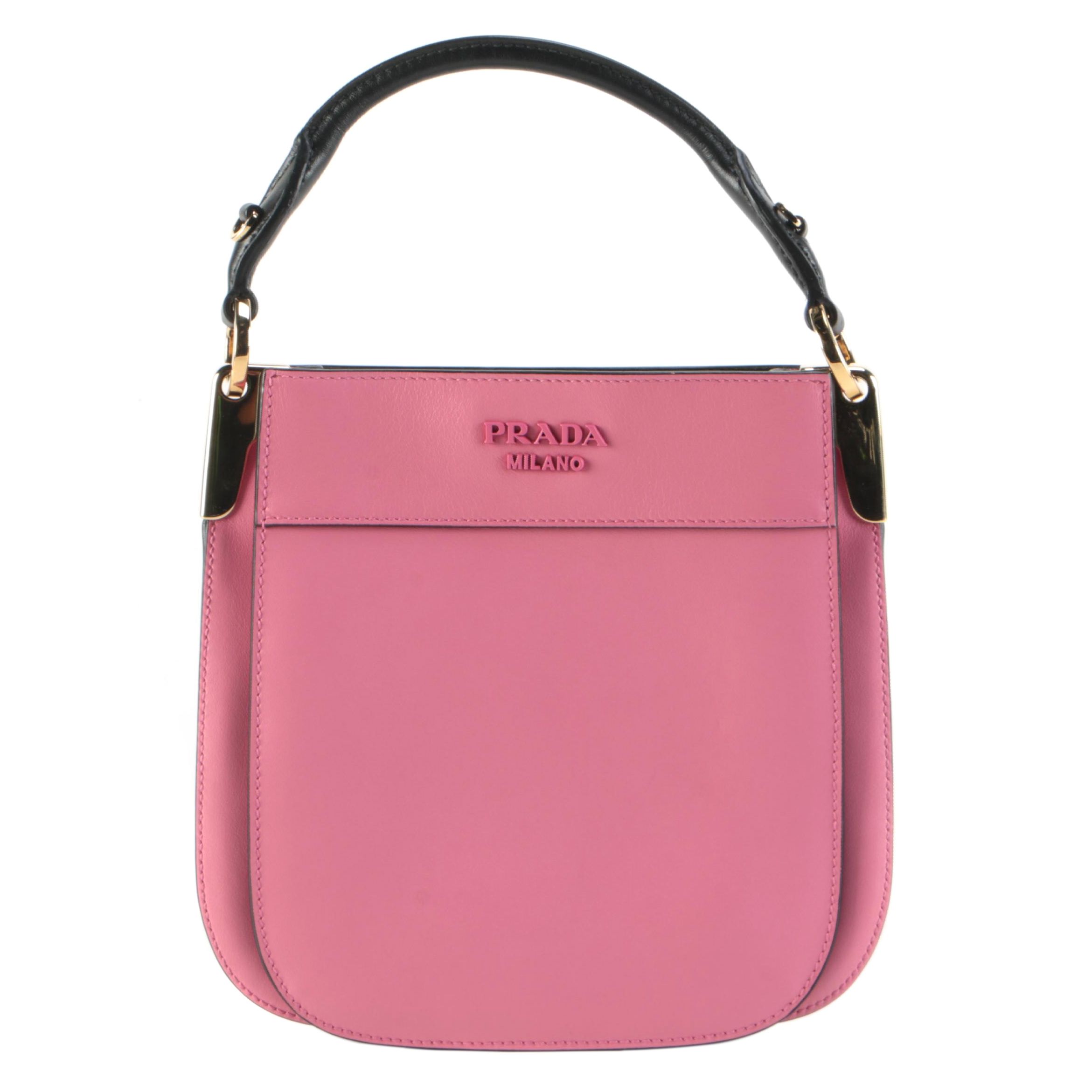 Prada Small Margit Two-Way Handbag in Pink Leather with Black Leather Trim