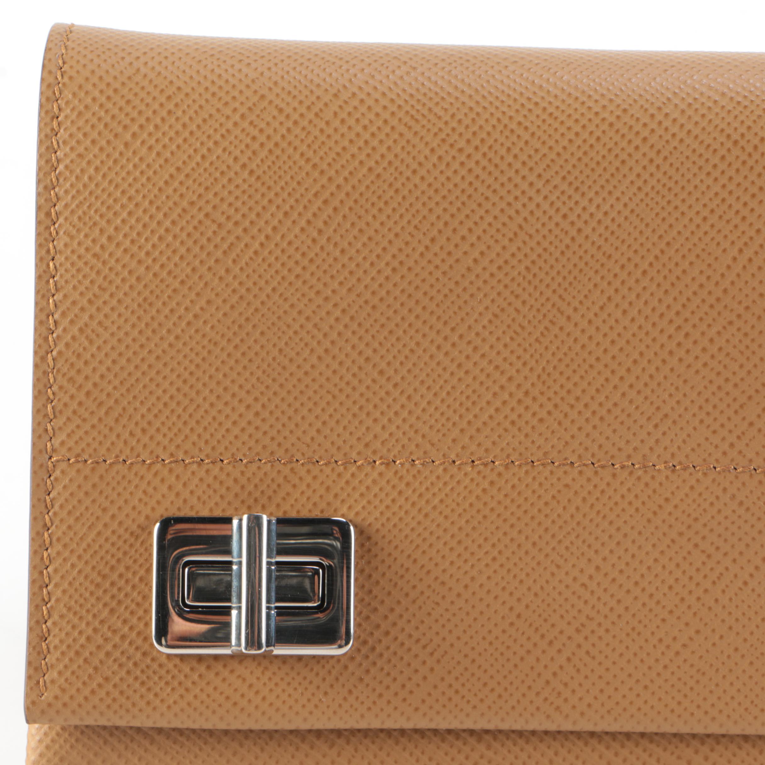 Prada Double Turn Lock Shoulder Bag in Brown Saffiano Leather with Chain Strap