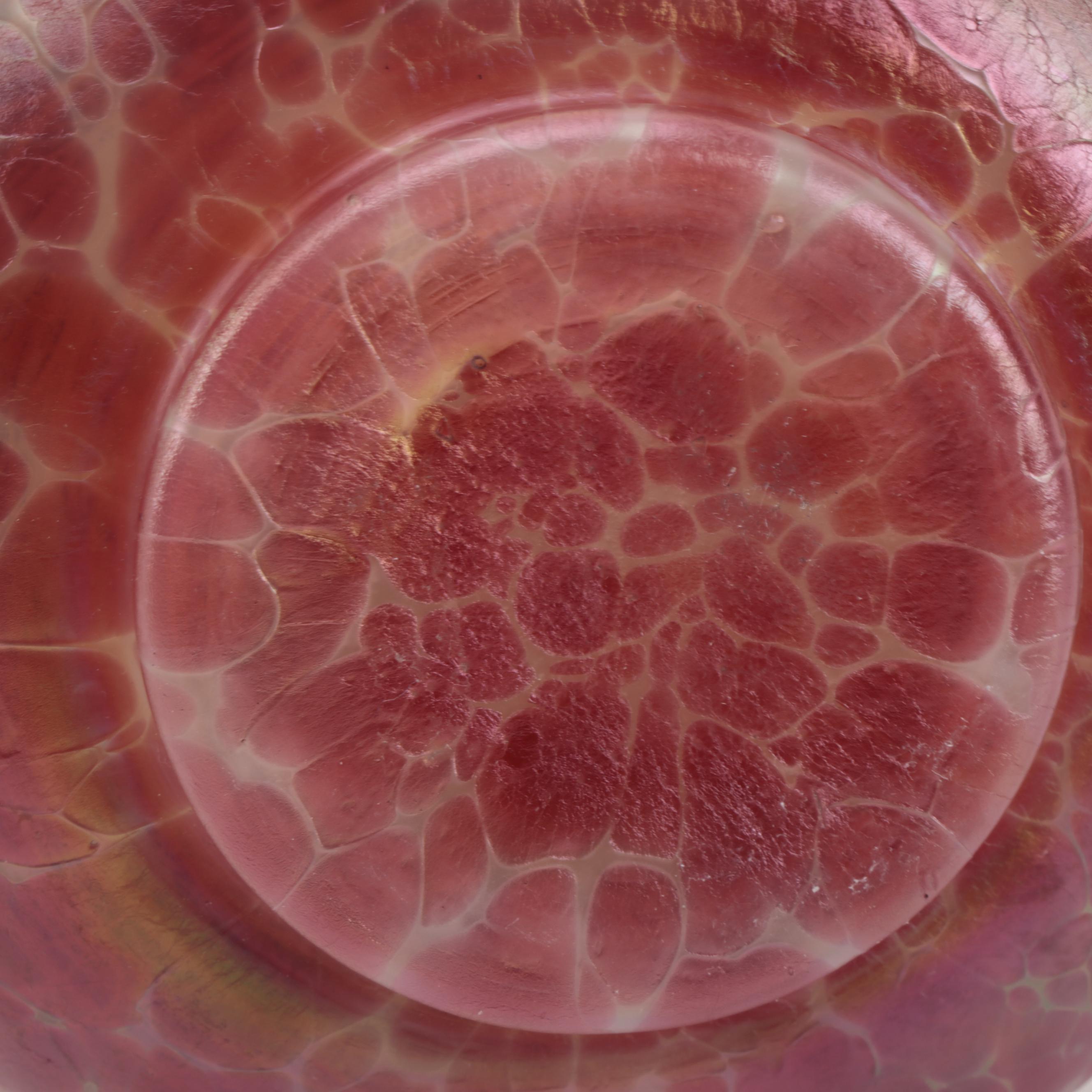 Bohemian Art Nouveau Three-Handled Feather and Iridescent Glass Vase