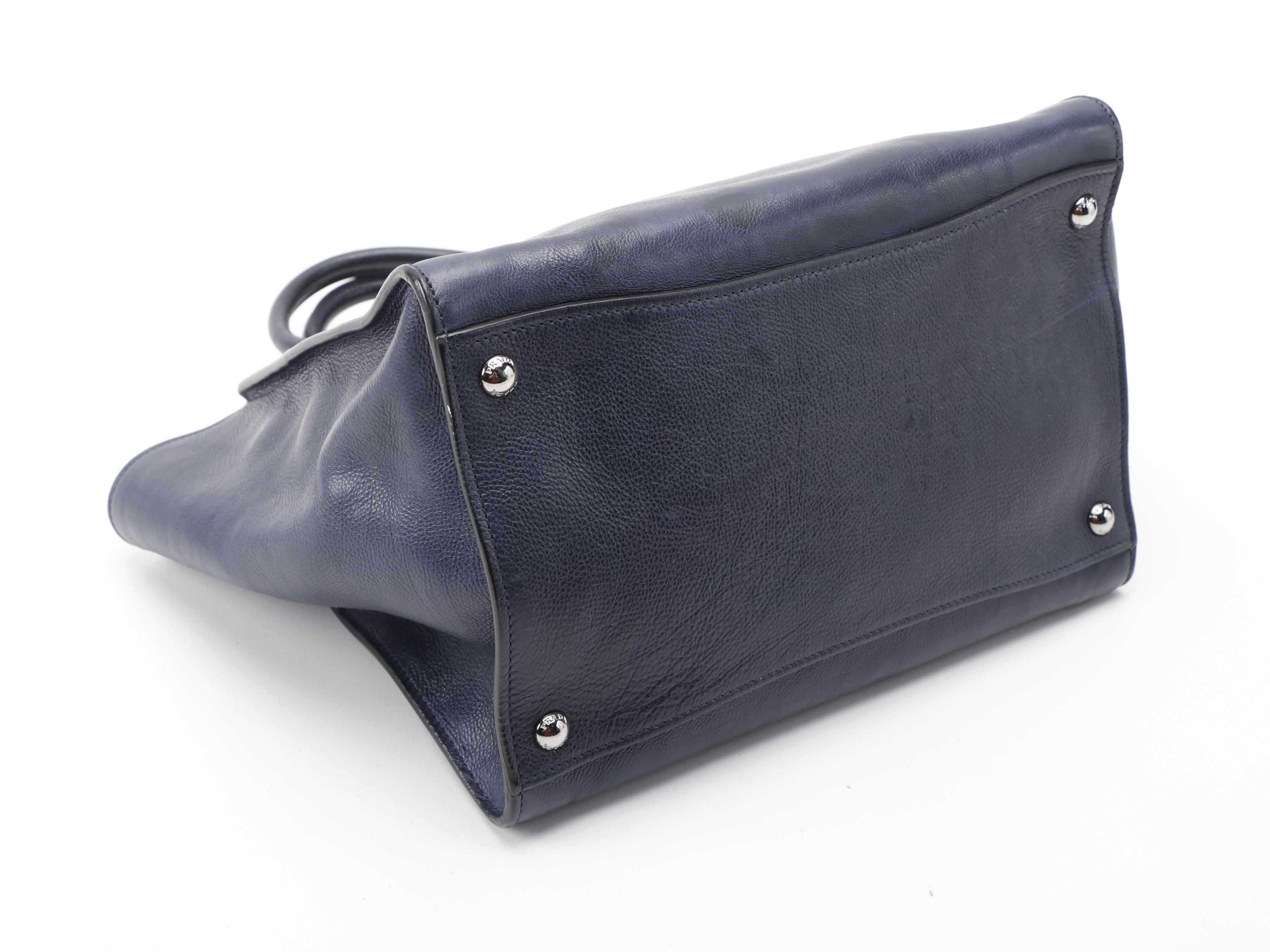 Prada Twin Pocket Tote Bag in Navy Calfskin Leather