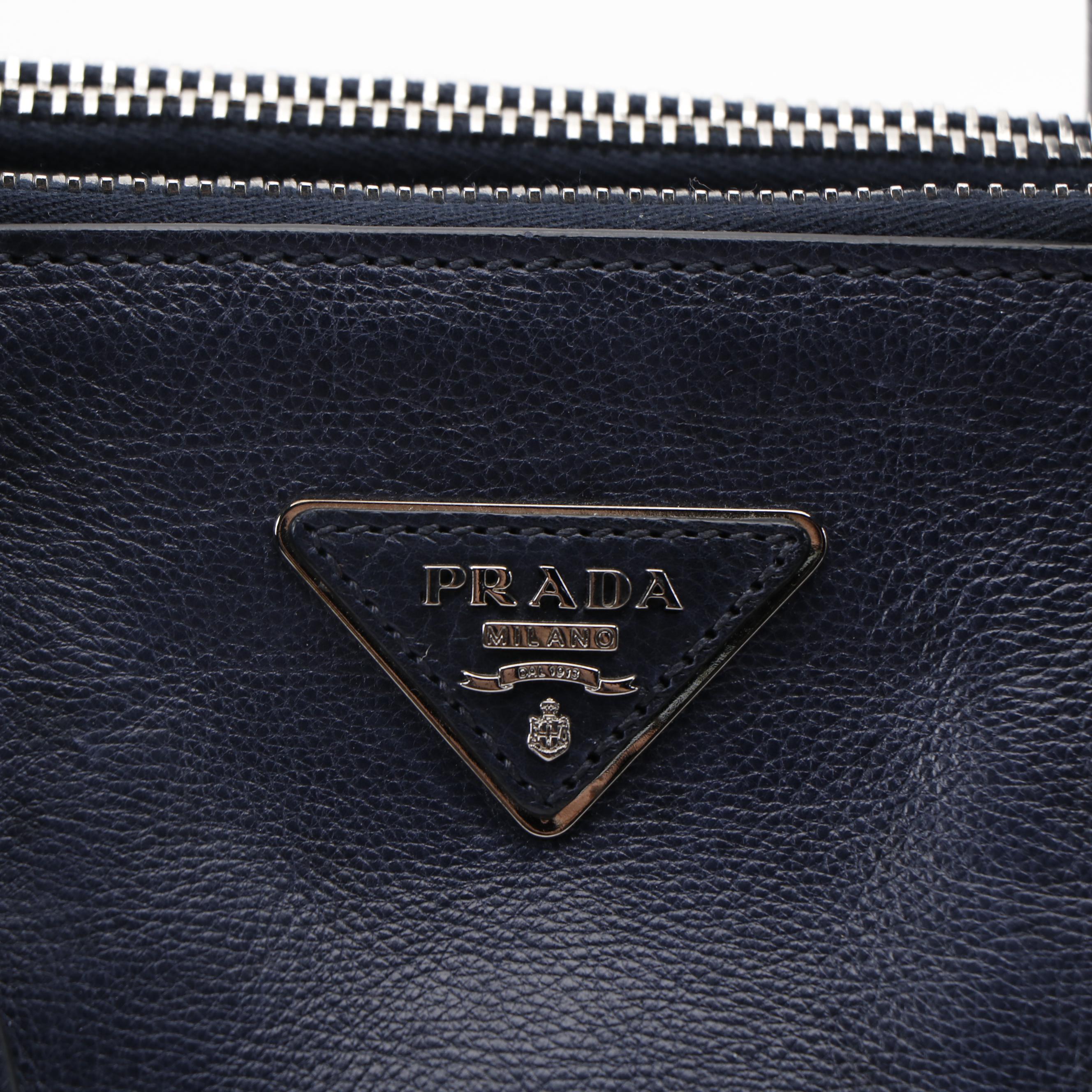 Prada Twin Pocket Tote Bag in Navy Calfskin Leather