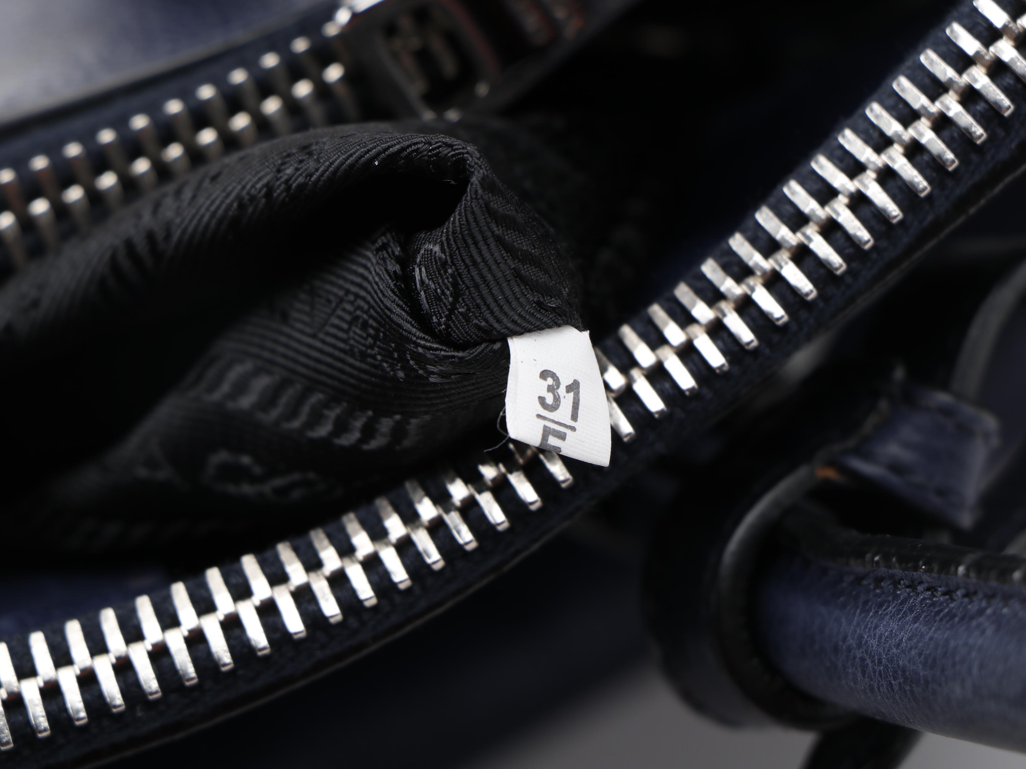 Prada Twin Pocket Tote Bag in Navy Calfskin Leather