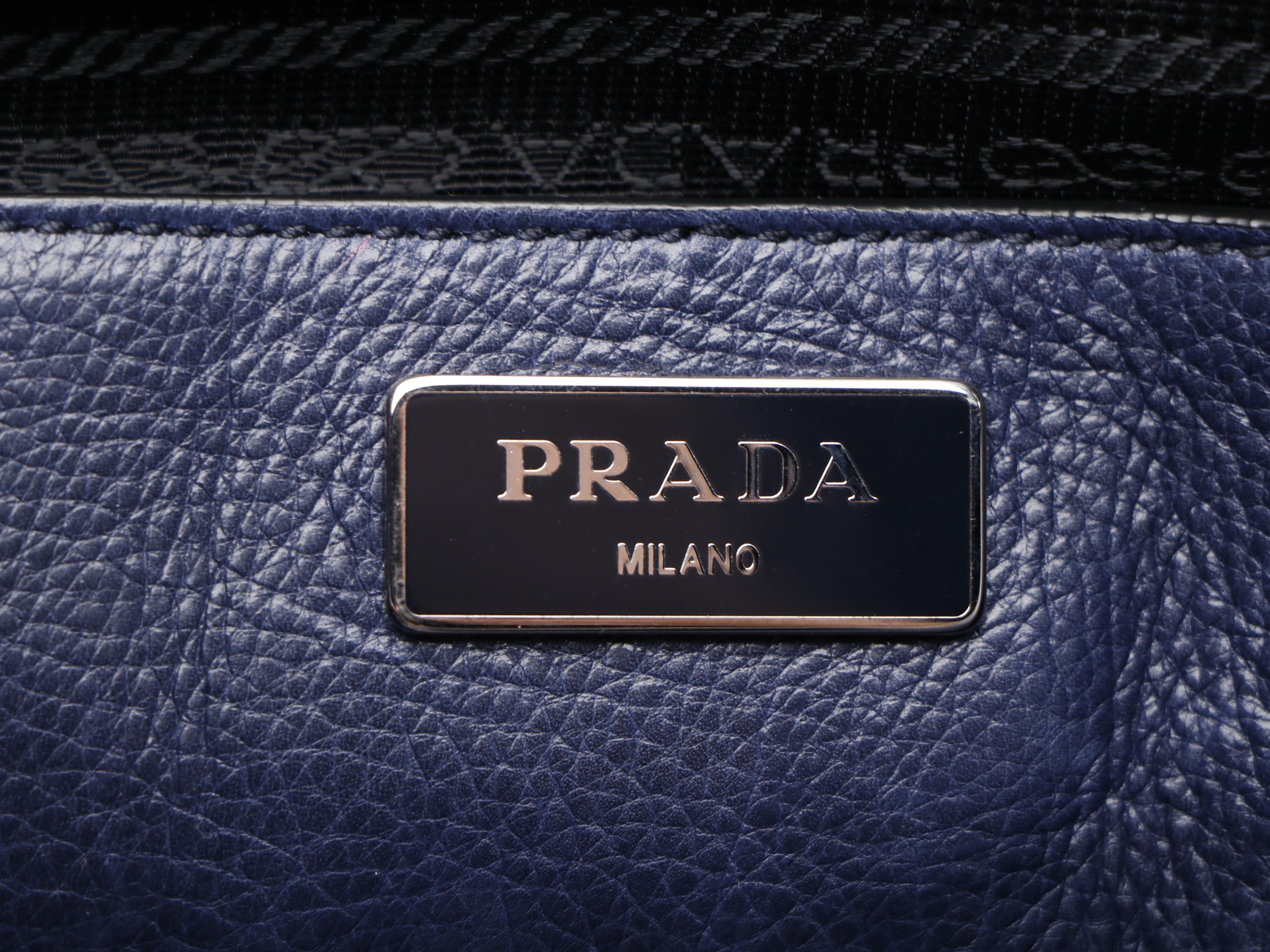 Prada Twin Pocket Tote Bag in Navy Calfskin Leather
