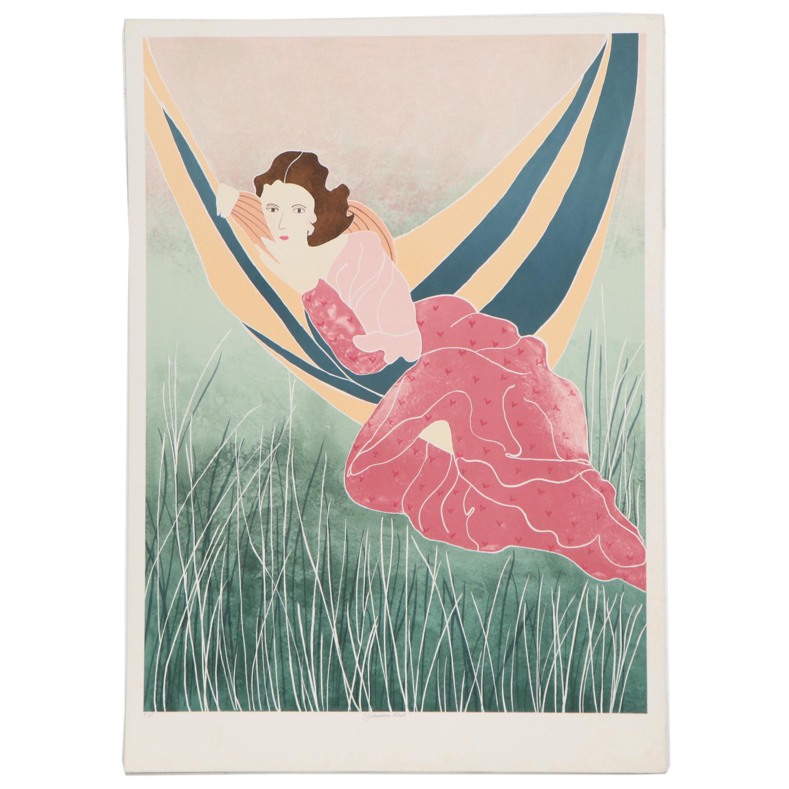Gina Lombardi Lithograph "Afternoon Rest," Late 20th Century
