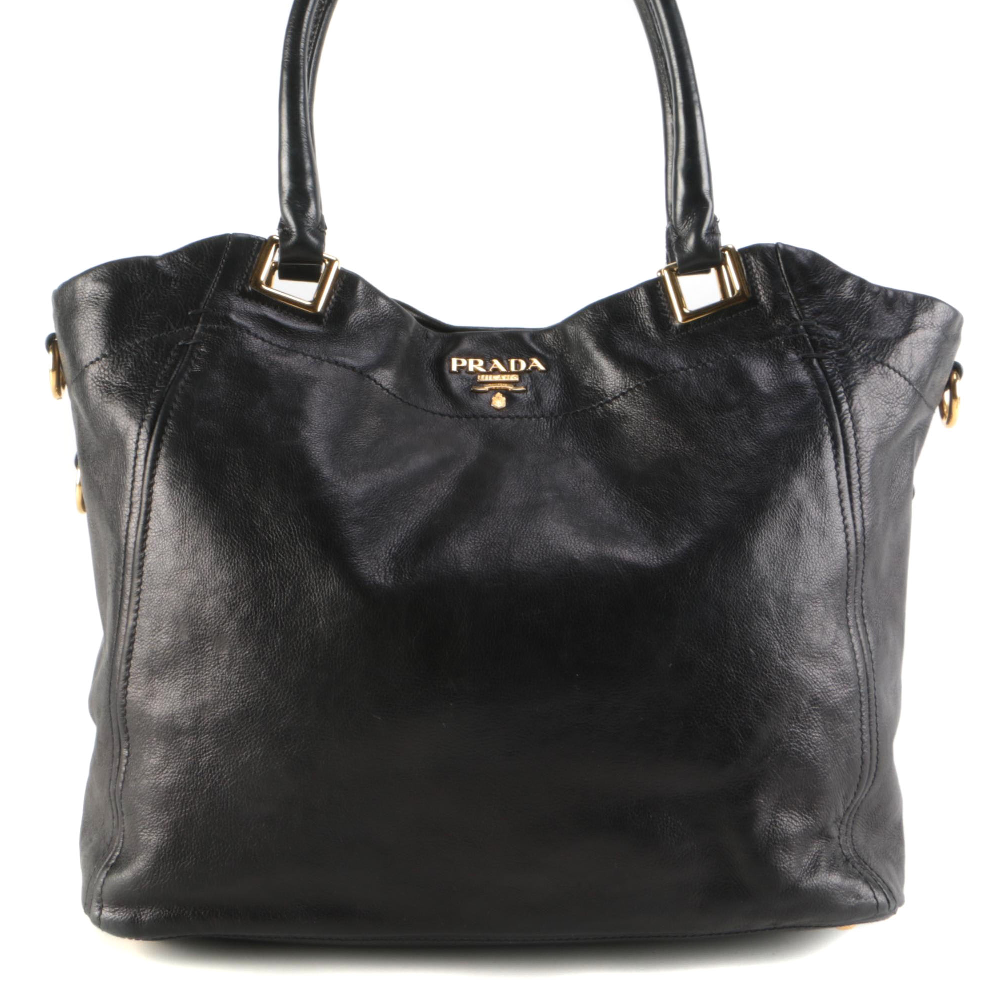 Prada Black Calfskin Leather Shopper Tote
