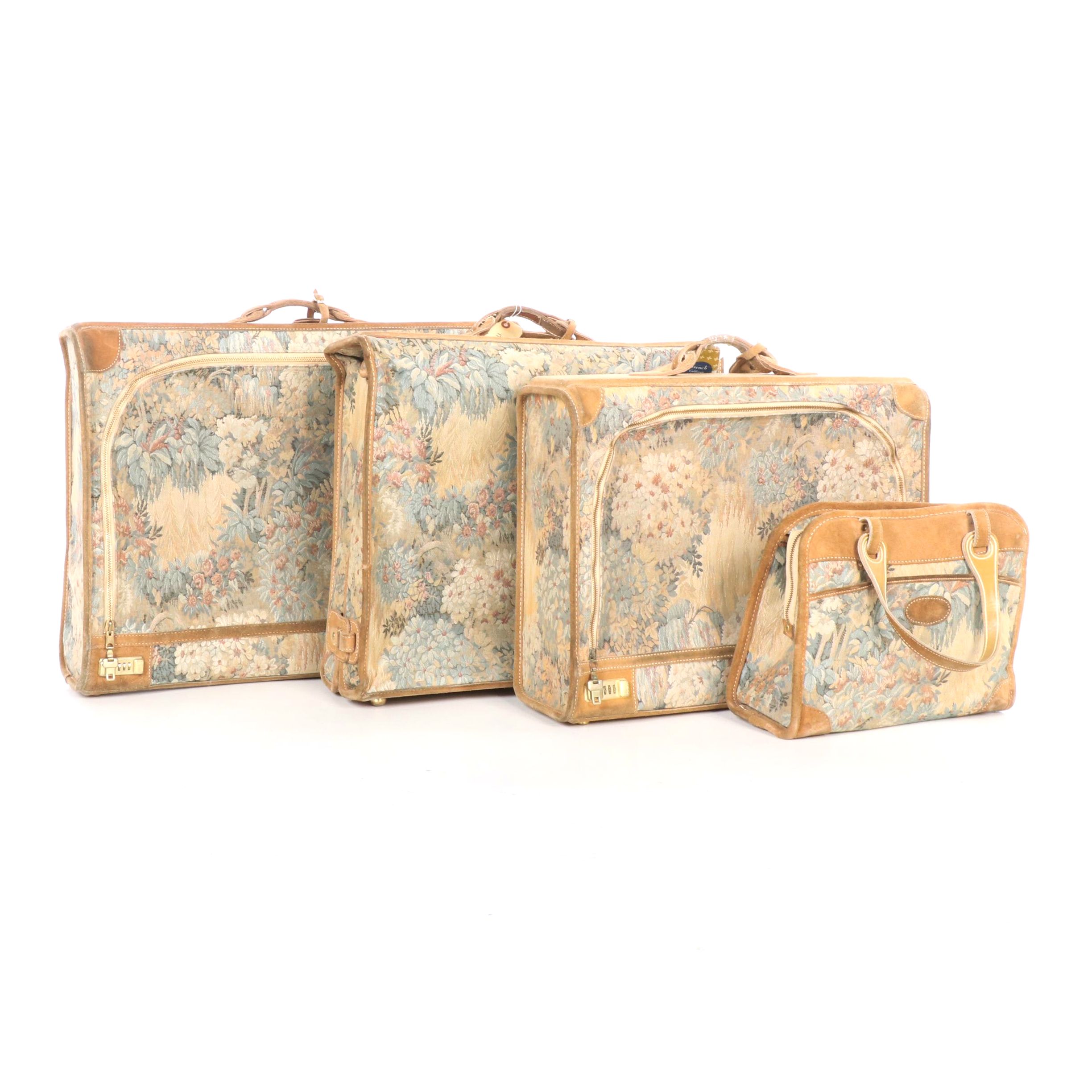 The French Company Floral Tapestry Four-Piece Luggage Set with Suede Trim