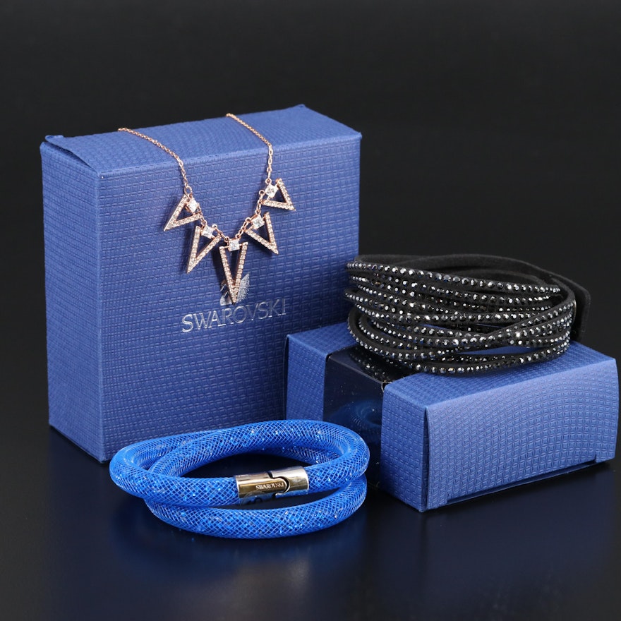 Swarovski Jewelry Featuring "Funk" Graduated Necklace and Suede Wrap Bracelet