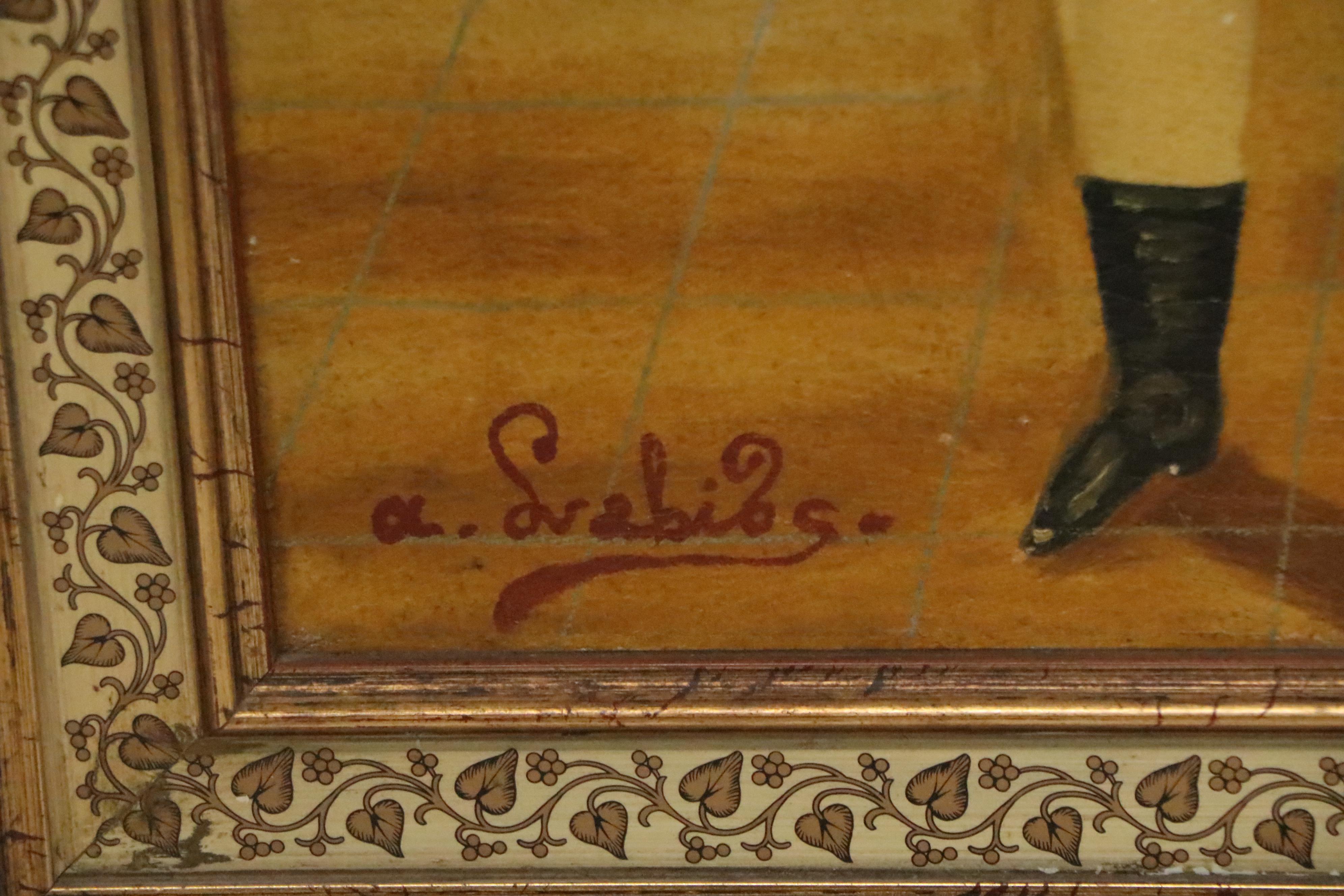 Agapito Labios Folk Art Painting of a Boy in Uniform, Early 20th Century