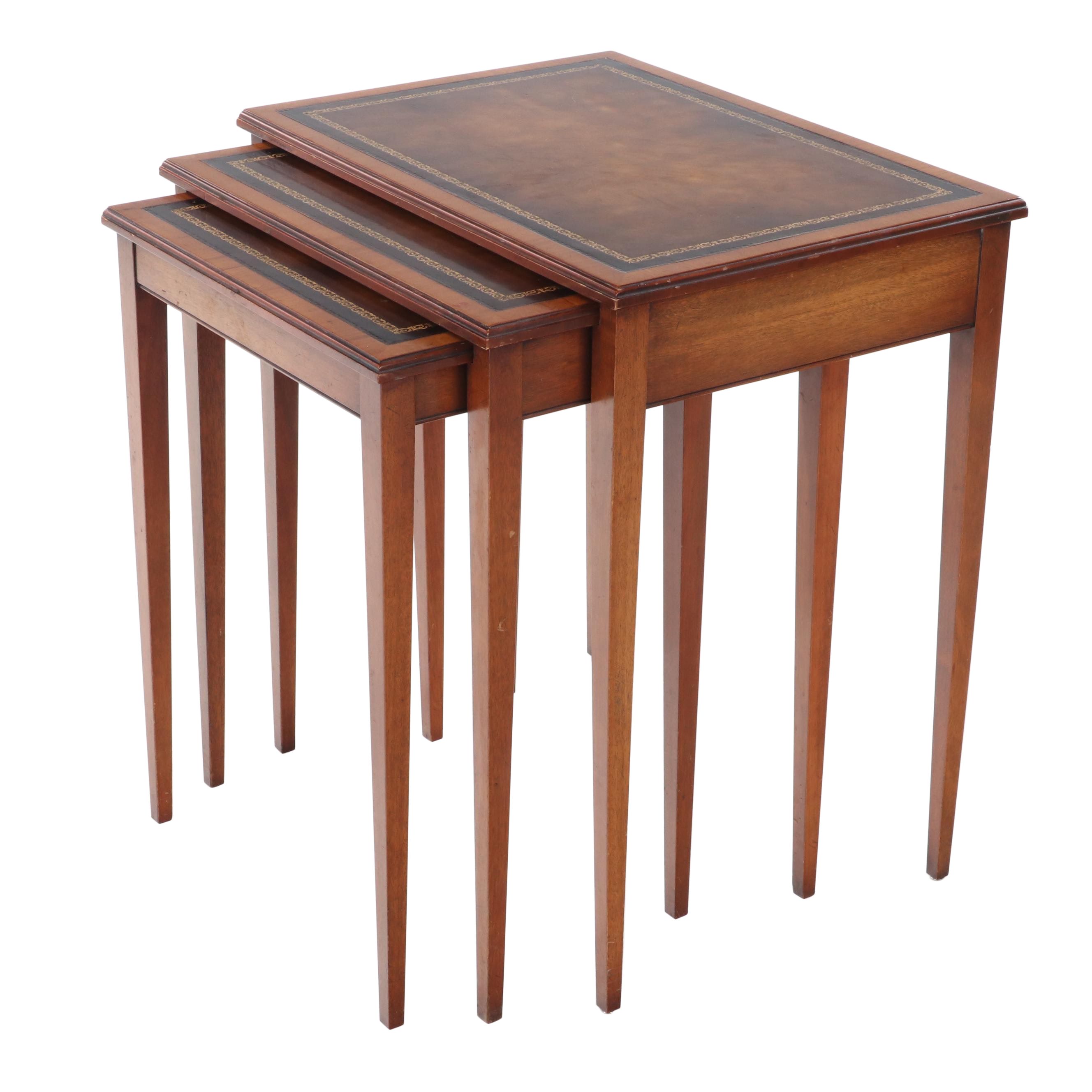 Henredon "Heritage" Mahogany Embossed Leather Top Nesting Tables