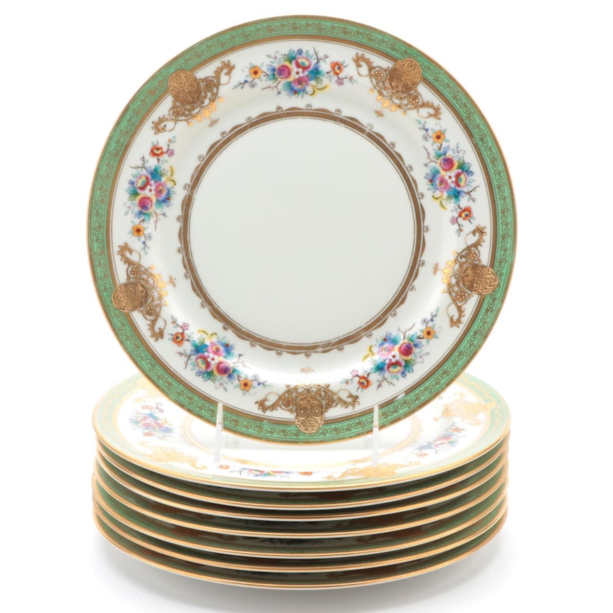 Noritake Encrusted Dinner Plates with Floral Motif, Mid-20th Century