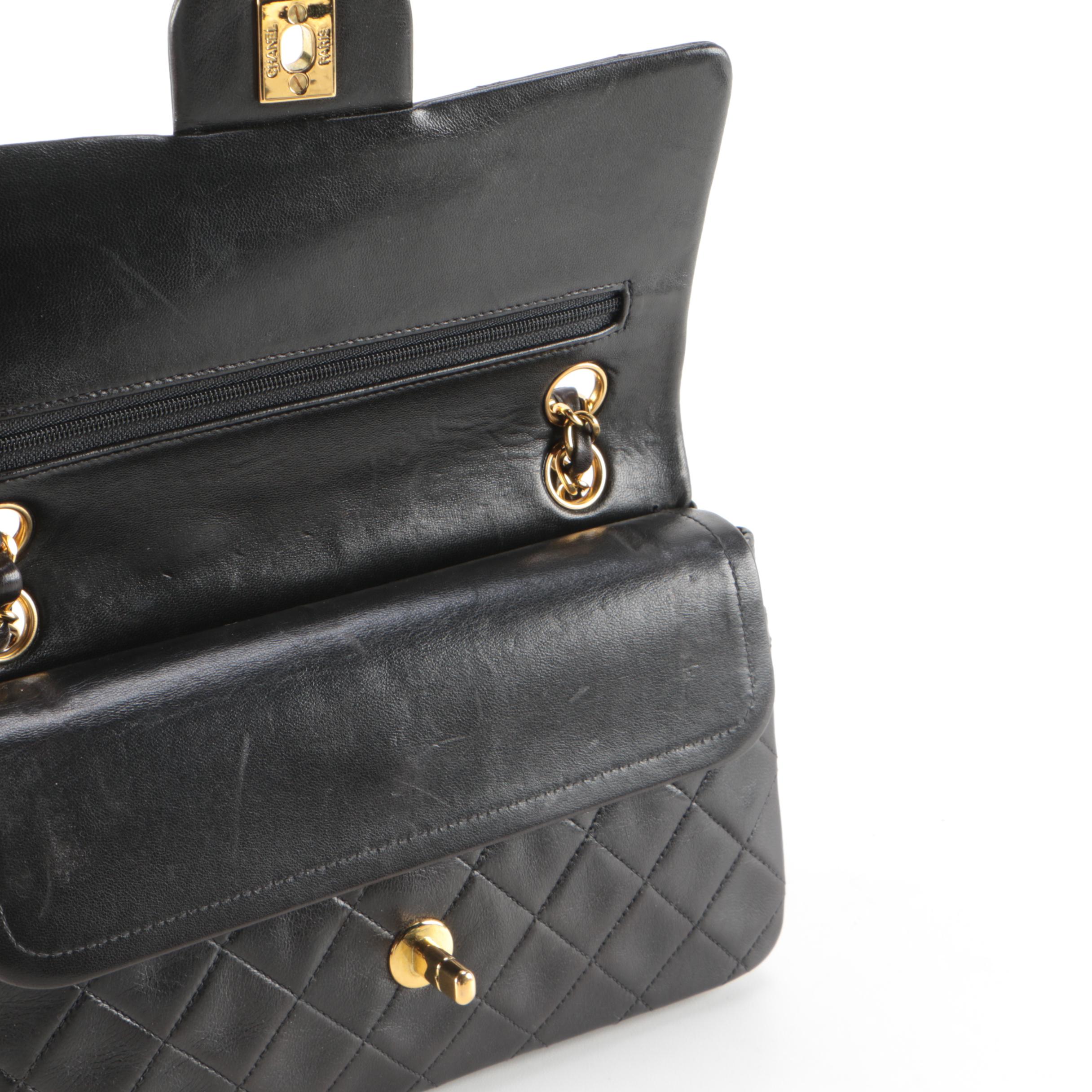 Chanel Classic Double Flap Bag Small in Dark Plum Calfskin Leather, 1990s