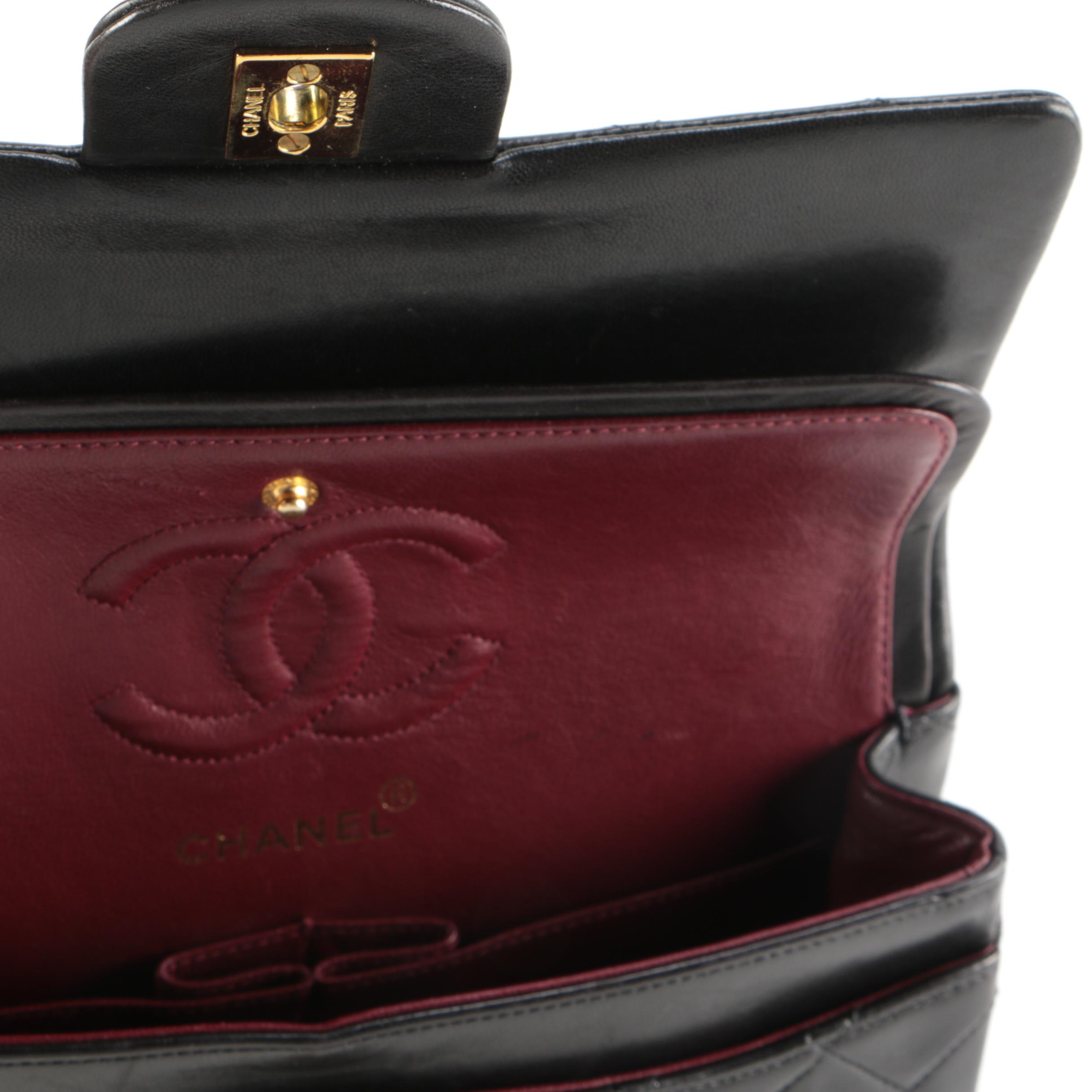 Chanel Classic Double Flap Bag Small in Dark Plum Calfskin Leather, 1990s