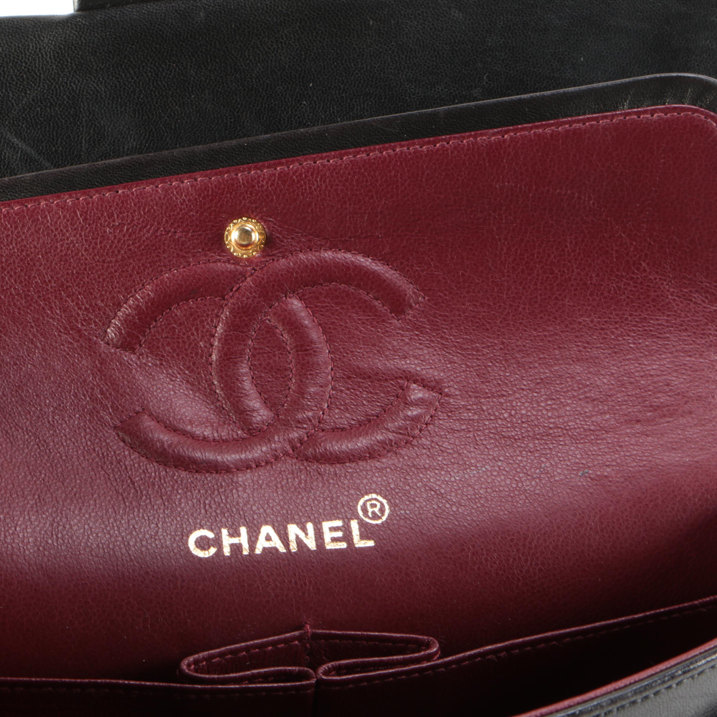 Chanel Classic Double Flap Bag Small in Dark Plum Calfskin Leather, 1990s