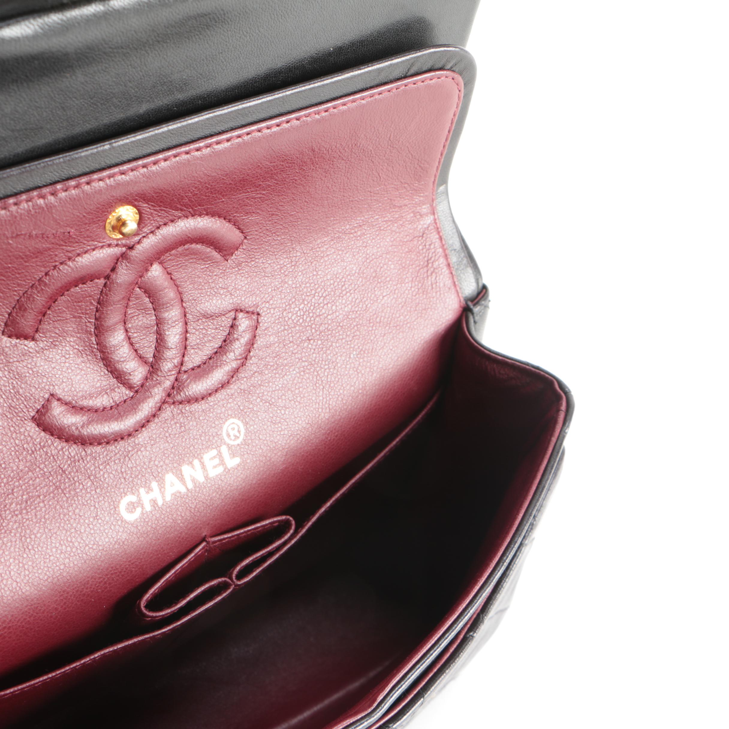 Chanel Classic Double Flap Bag Small in Dark Plum Calfskin Leather, 1990s