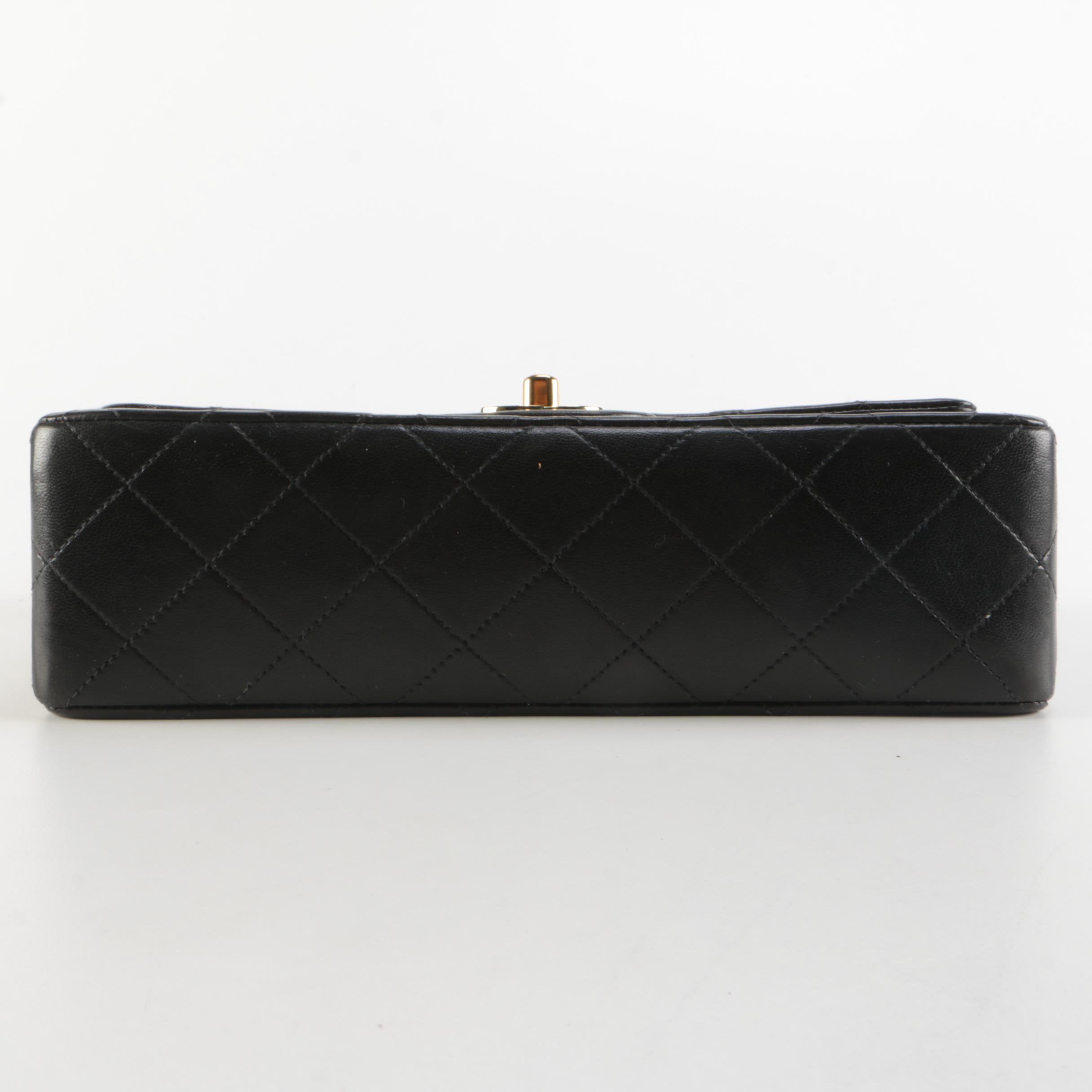 Chanel Classic Double Flap Bag Small in Dark Plum Calfskin Leather, 1990s