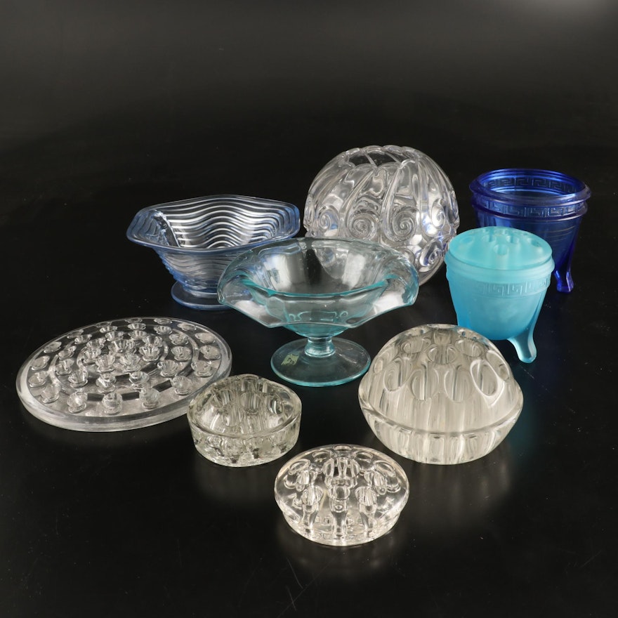 Art Deco and Depression Glass Flower Frogs, Rose Bowls, and Centerpiece Bowls