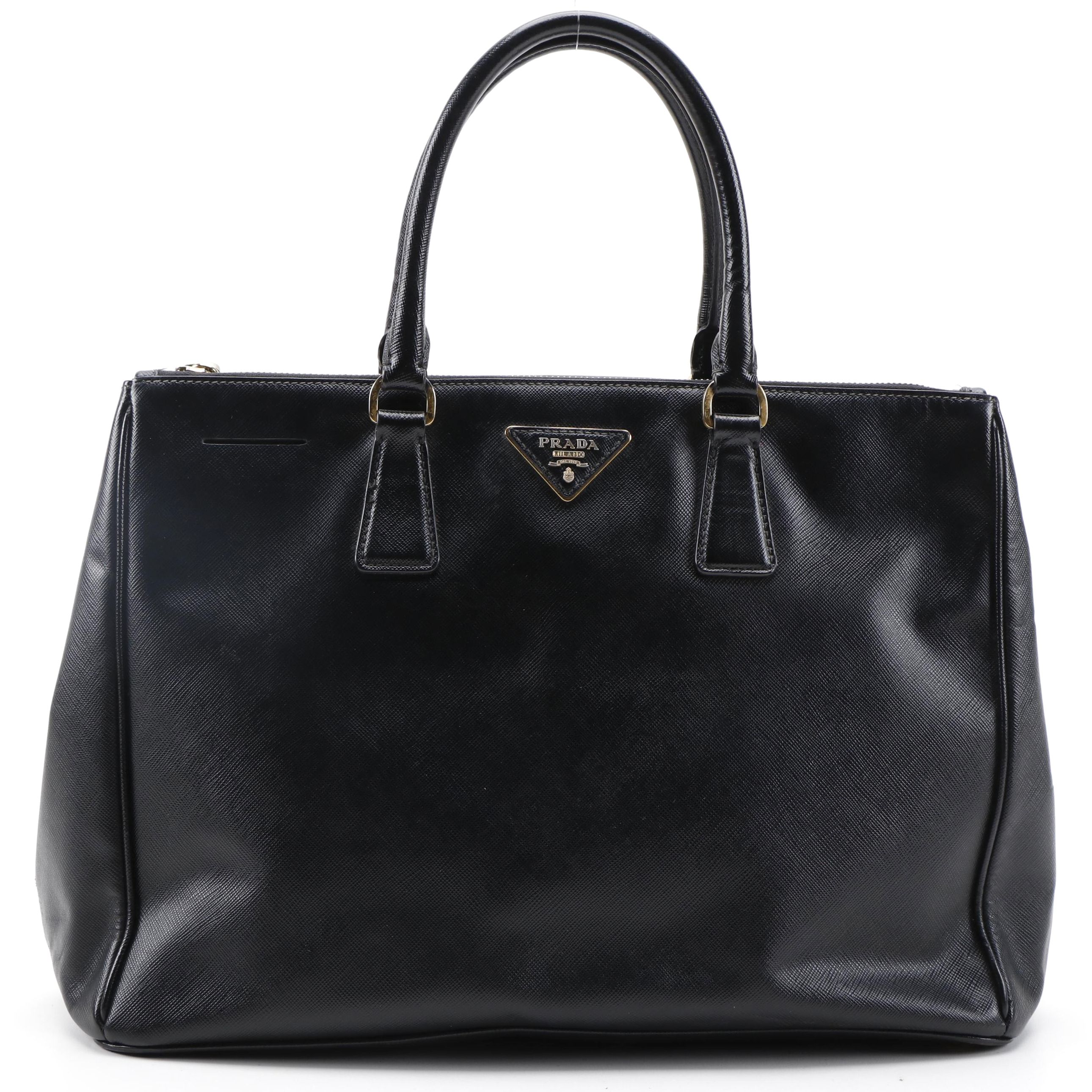 Prada Black Saffiano Leather Double Zip Tote Bag