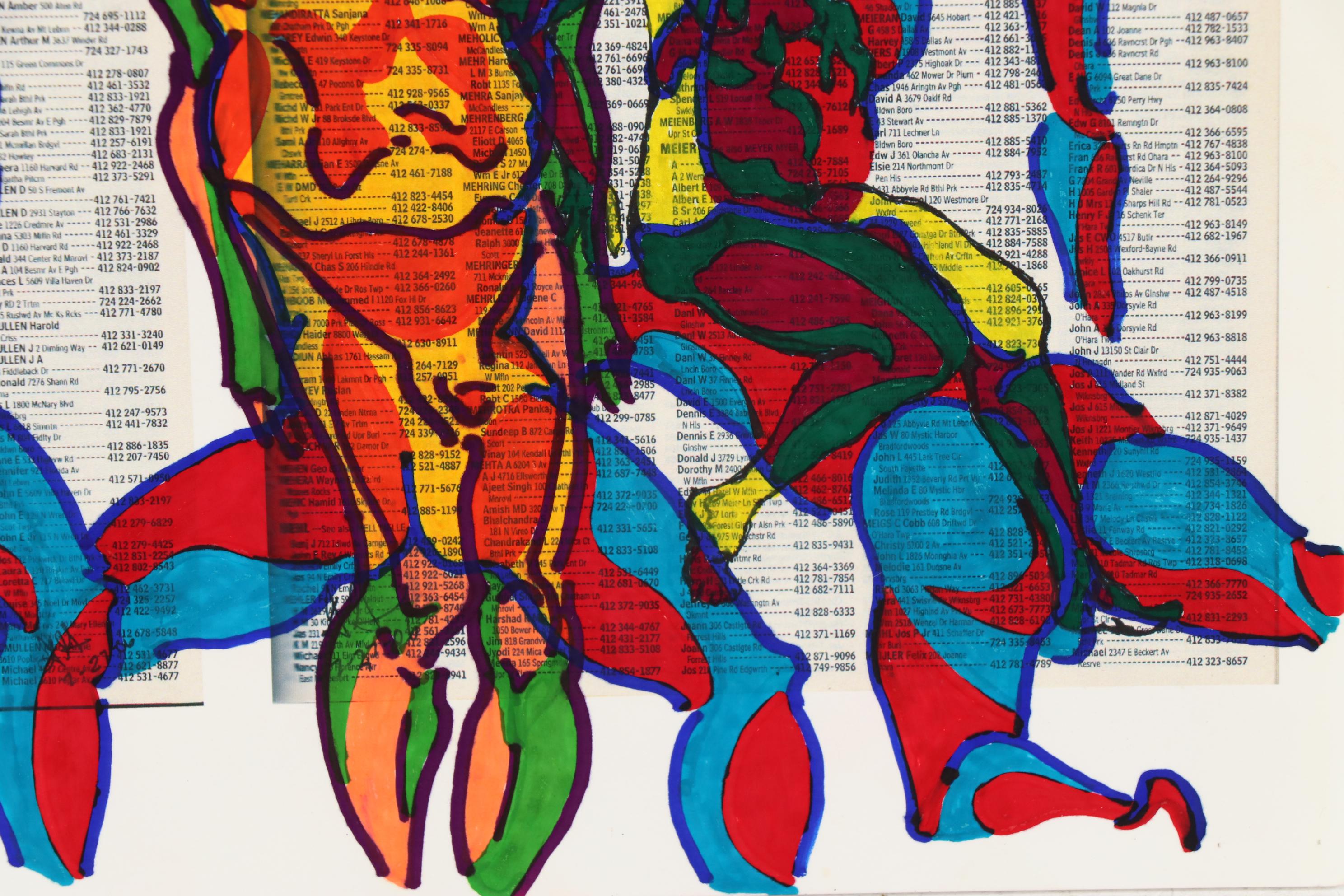 David Grim Marker Drawing of Nude Figural Studies, 21st Century