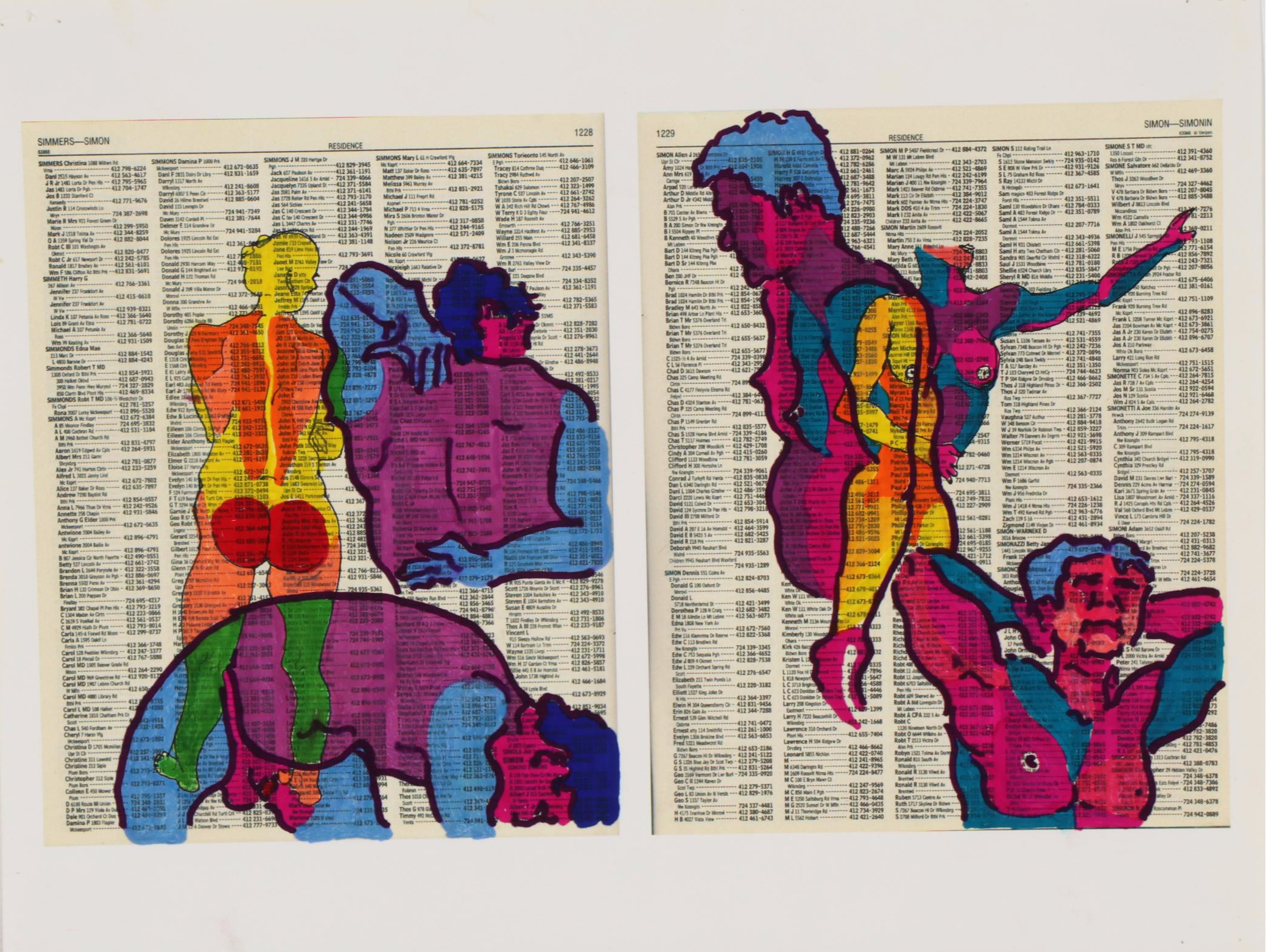 David Grim Marker Drawing of Figural Study Composition, 21st Century