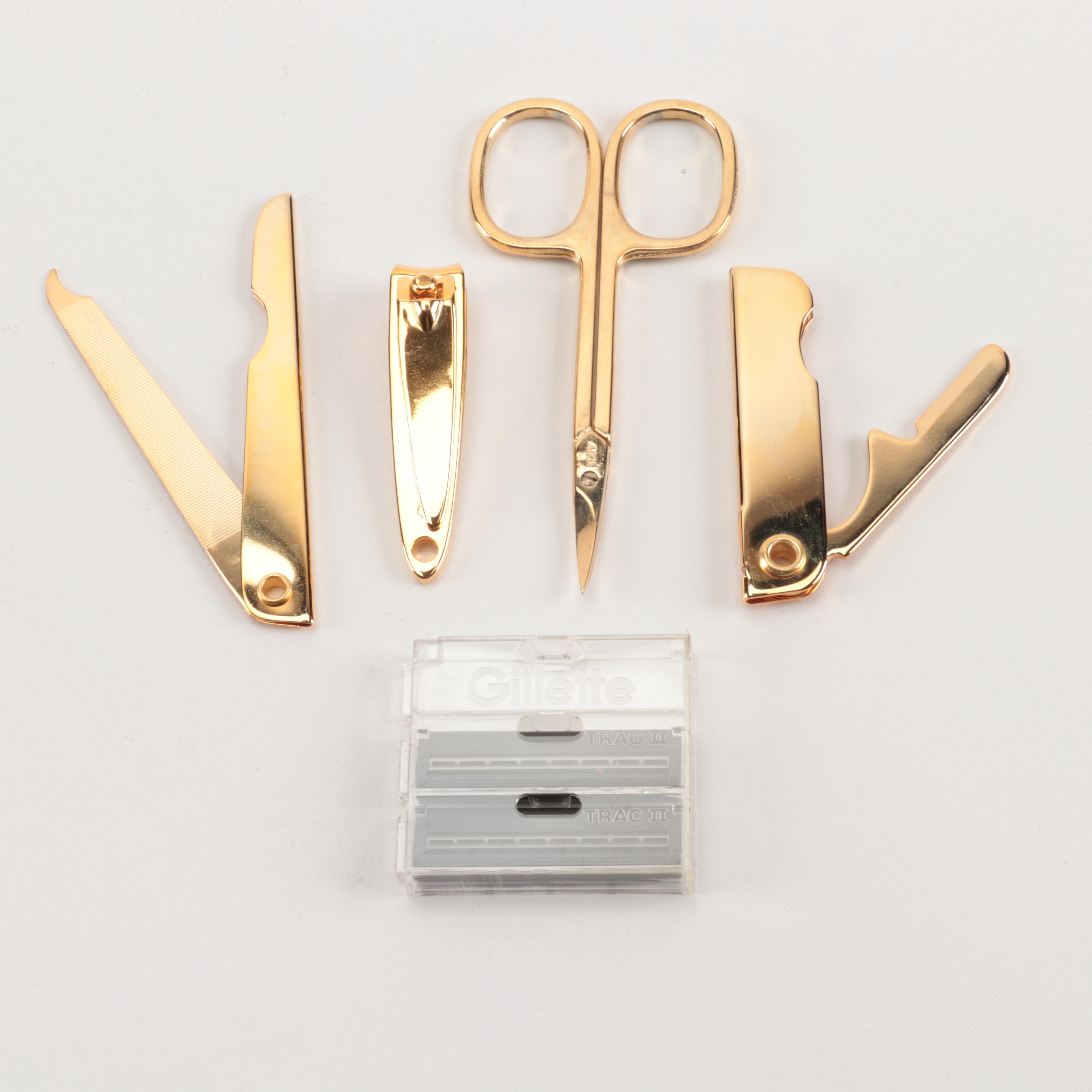 Royce Eight-Piece Manicure and Grooming Kit in Burgundy Leather Case