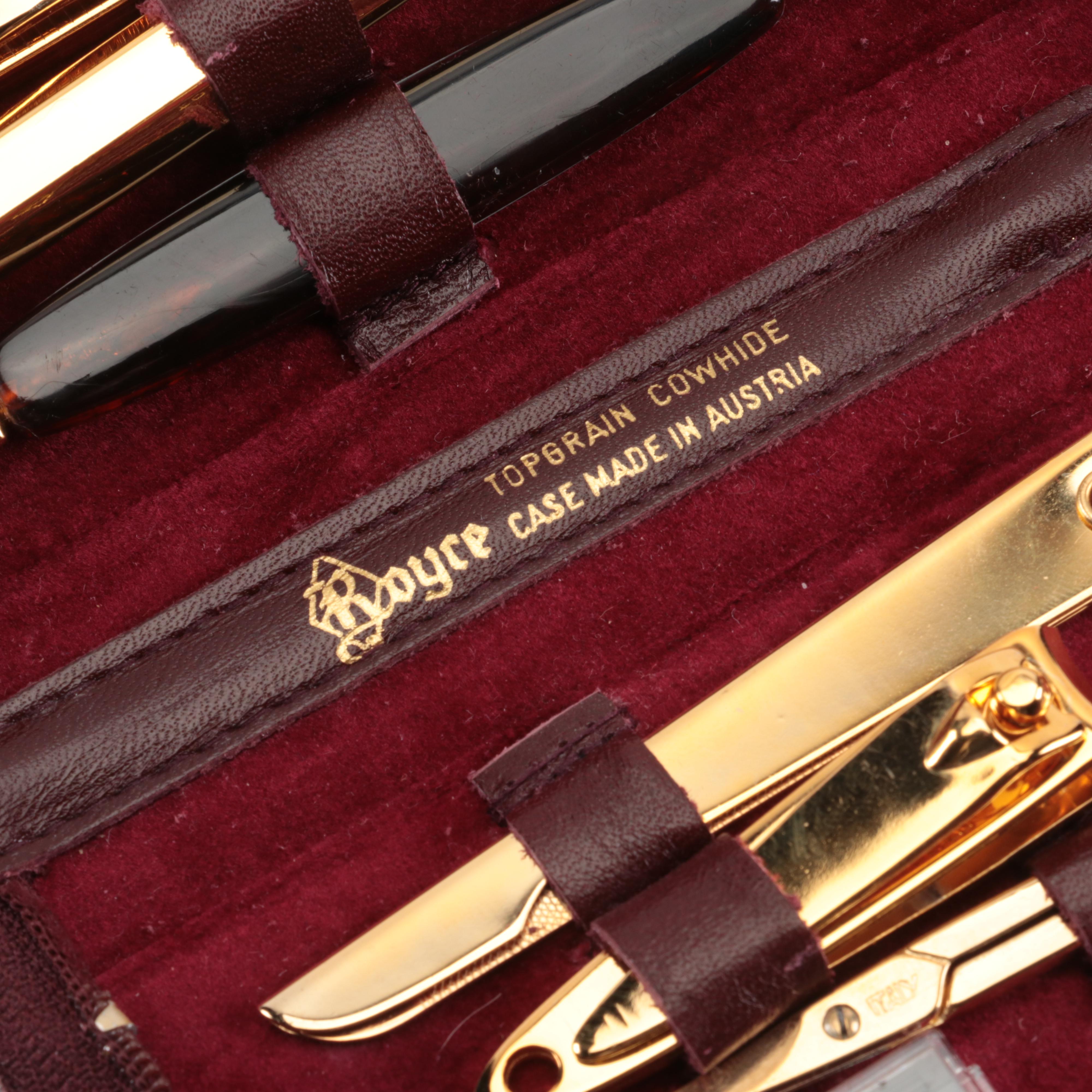 Royce Eight-Piece Manicure and Grooming Kit in Burgundy Leather Case