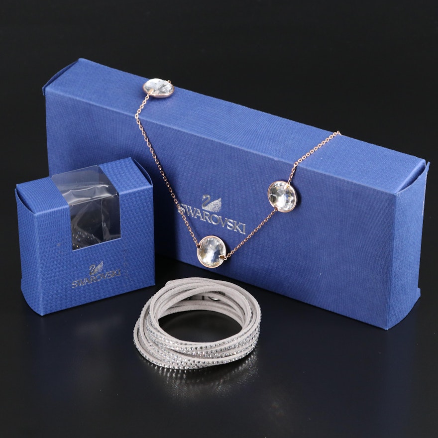 Swarovski Suede Wrap Bracelet and "Globe Strandage" Necklace