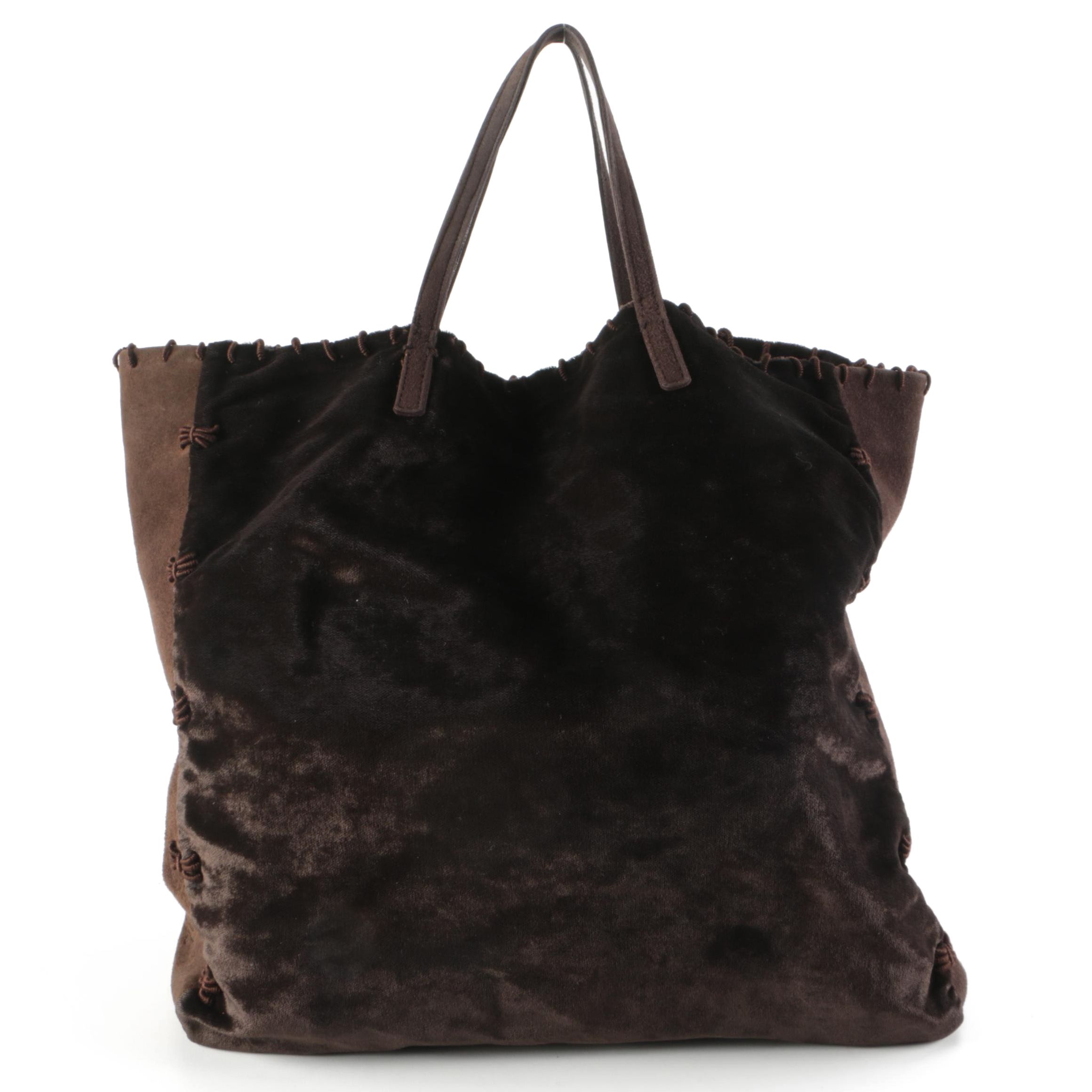 Prada Brown Velvet and Suede Corded Fabric Tote