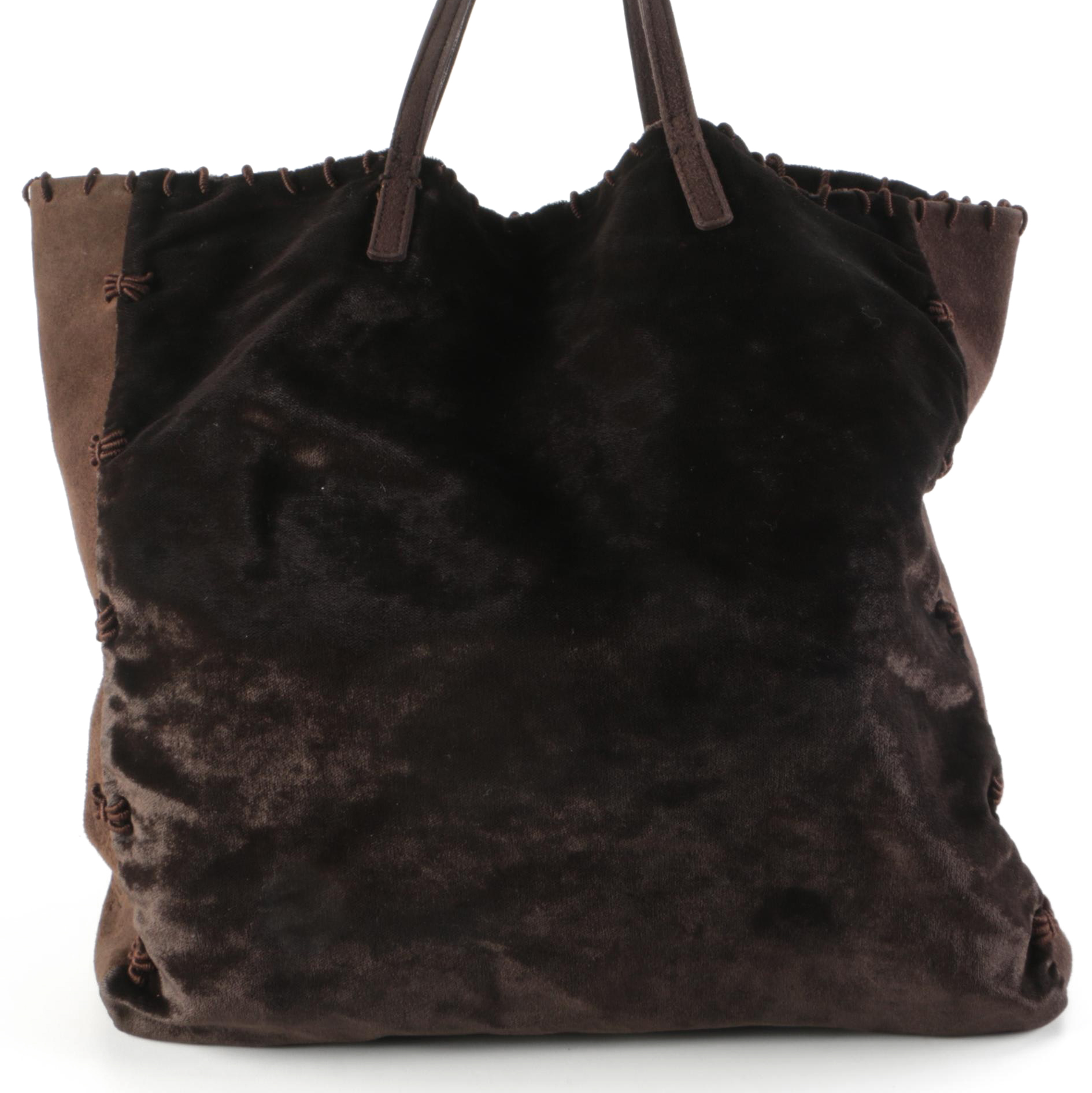 Prada Brown Velvet and Suede Corded Fabric Tote