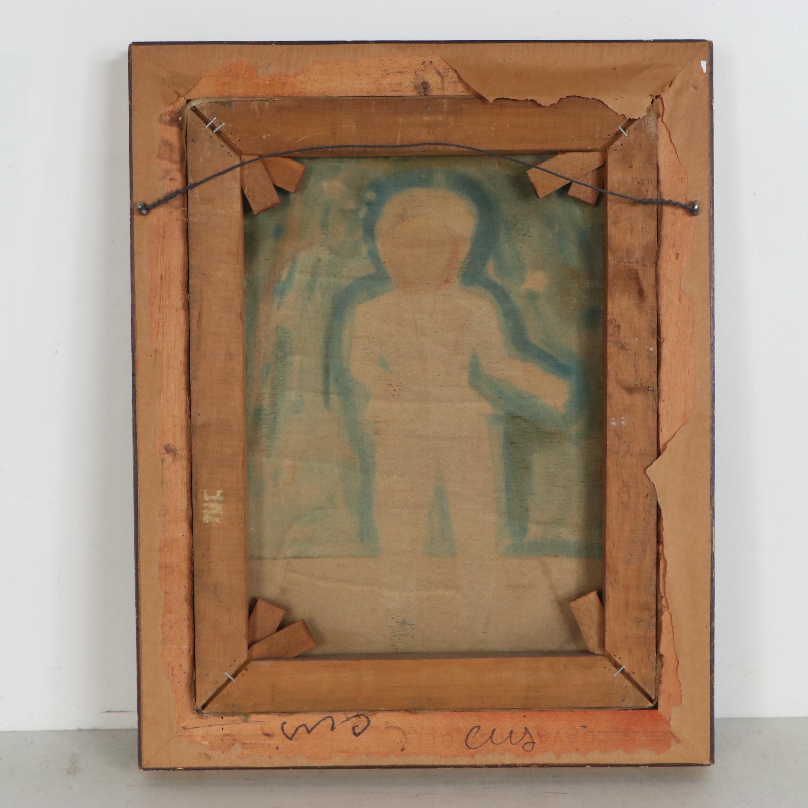 Agapito Labios Folk Art Painting of a Boy in Uniform, Early 20th Century