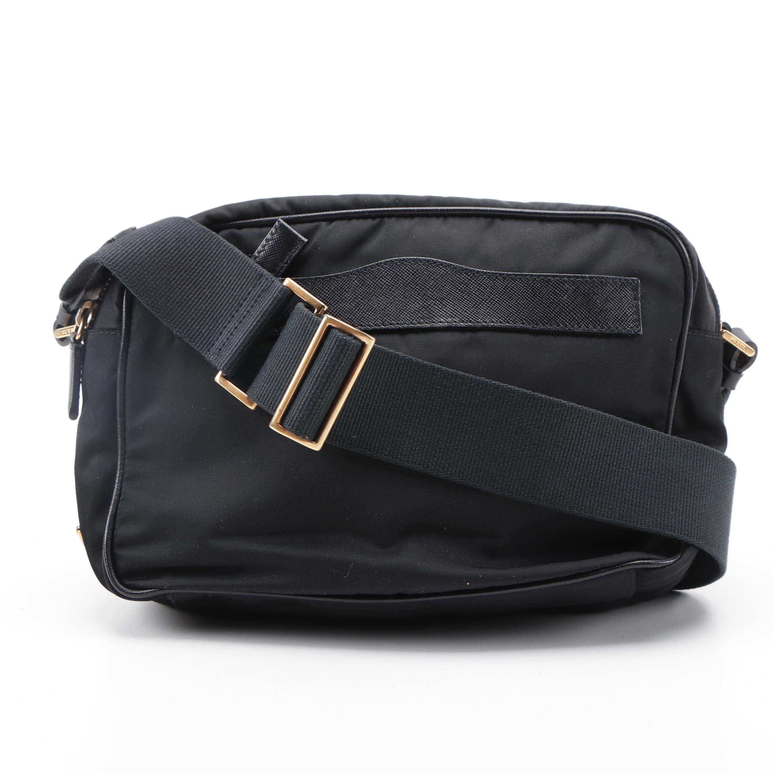 Prada Double Zip Camera Bag in Black Nylon with Saffiano Leather Trim