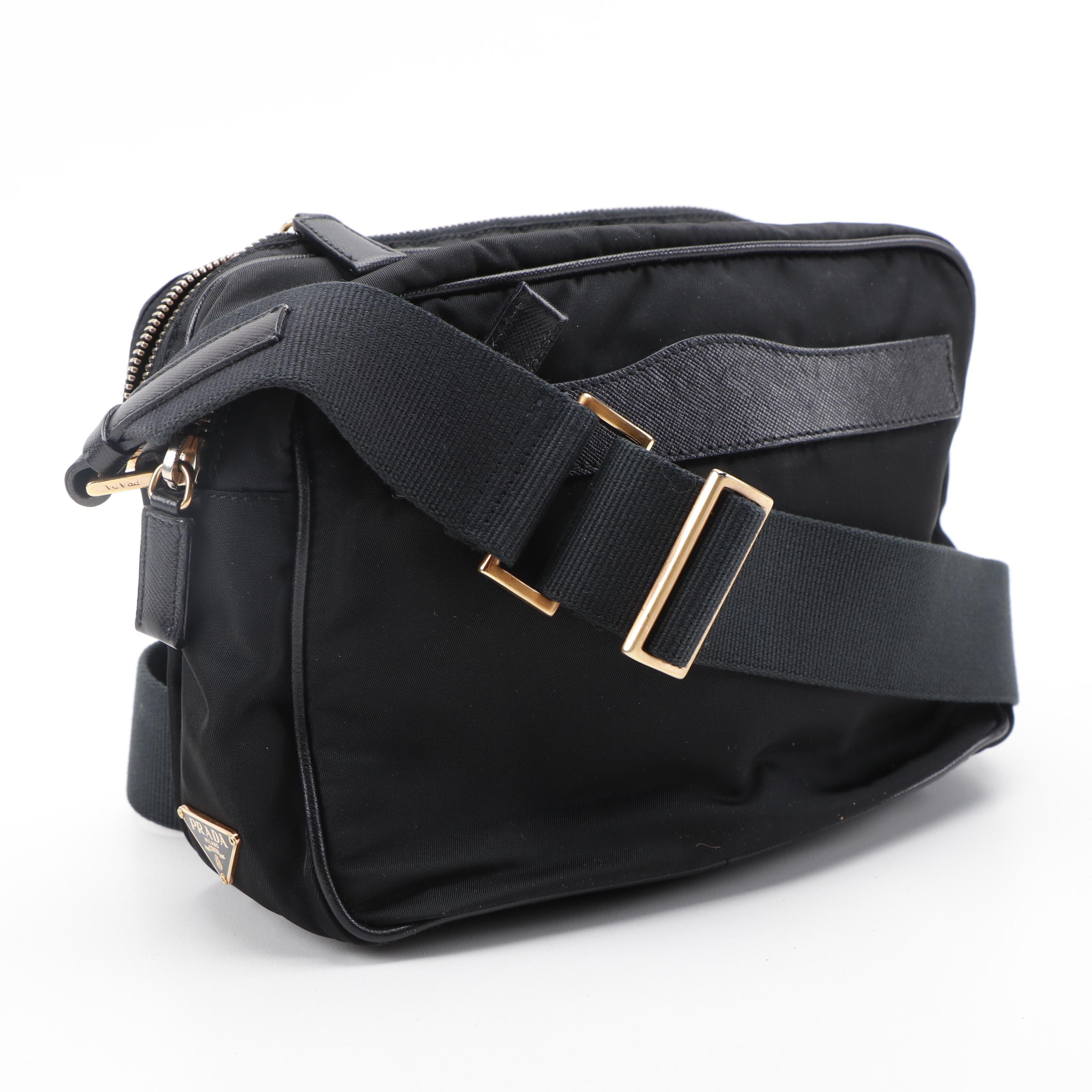 Prada Double Zip Camera Bag in Black Nylon with Saffiano Leather Trim