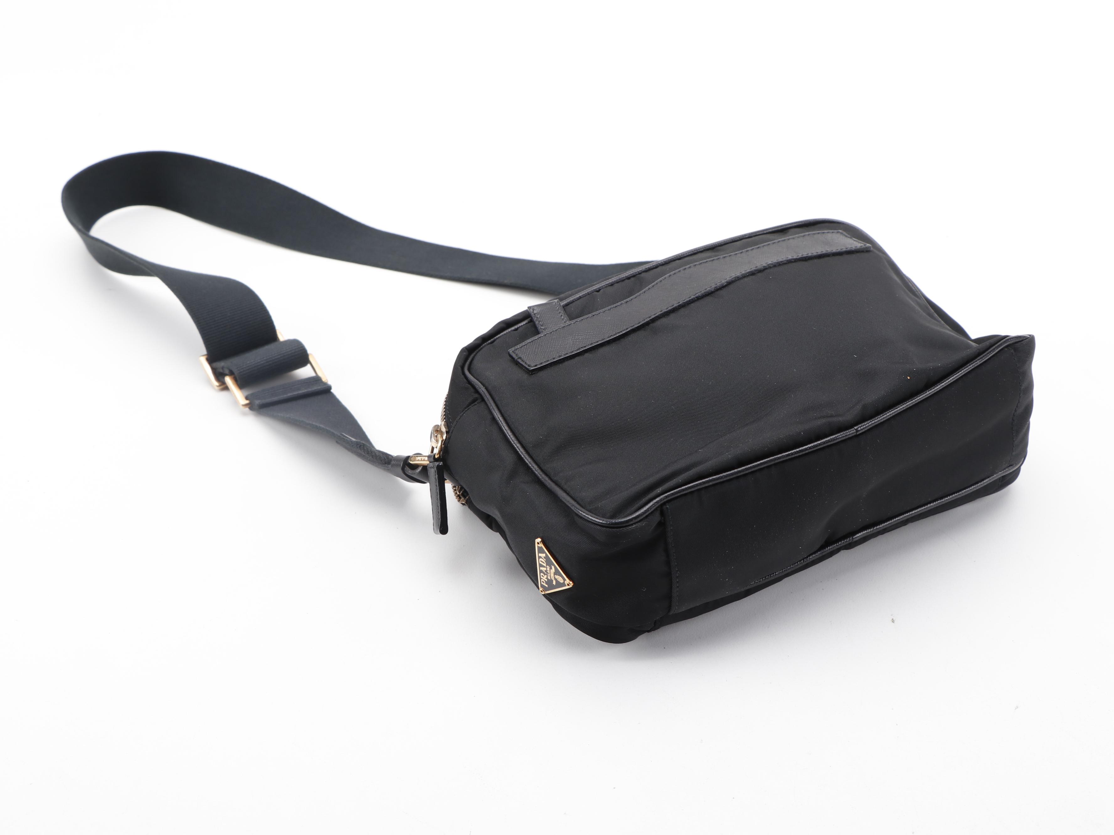 Prada Double Zip Camera Bag in Black Nylon with Saffiano Leather Trim