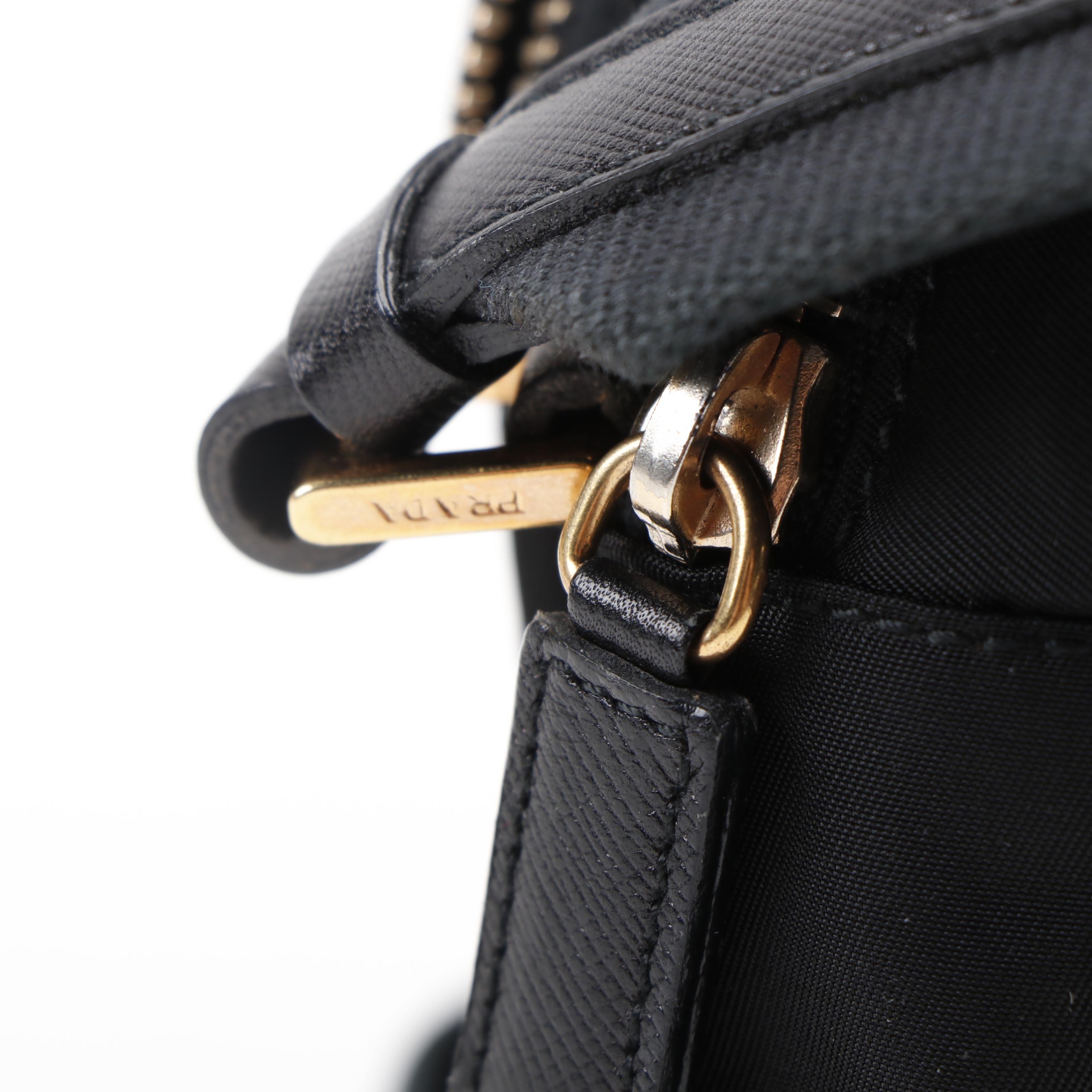 Prada Double Zip Camera Bag in Black Nylon with Saffiano Leather Trim