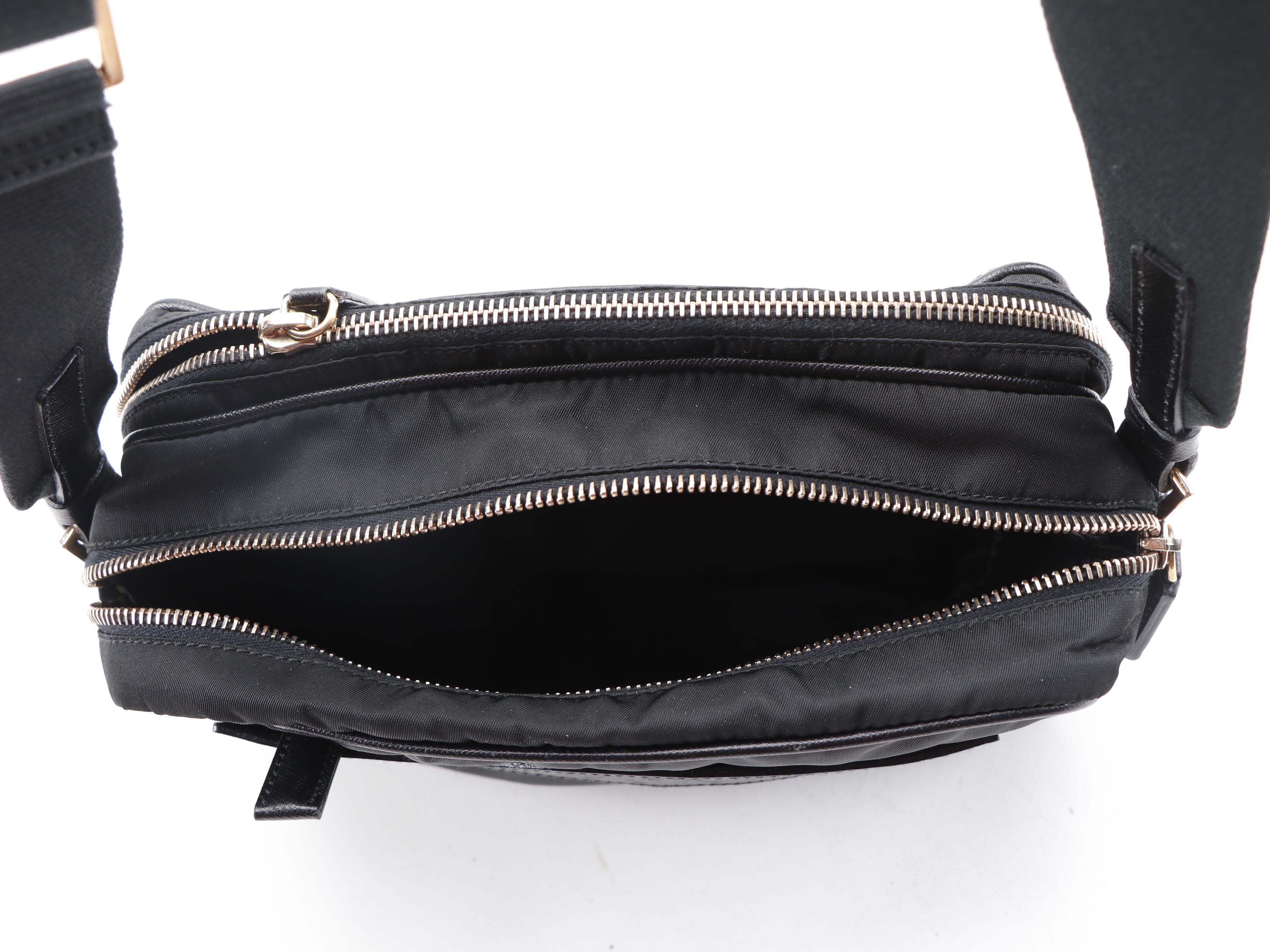 Prada Double Zip Camera Bag in Black Nylon with Saffiano Leather Trim