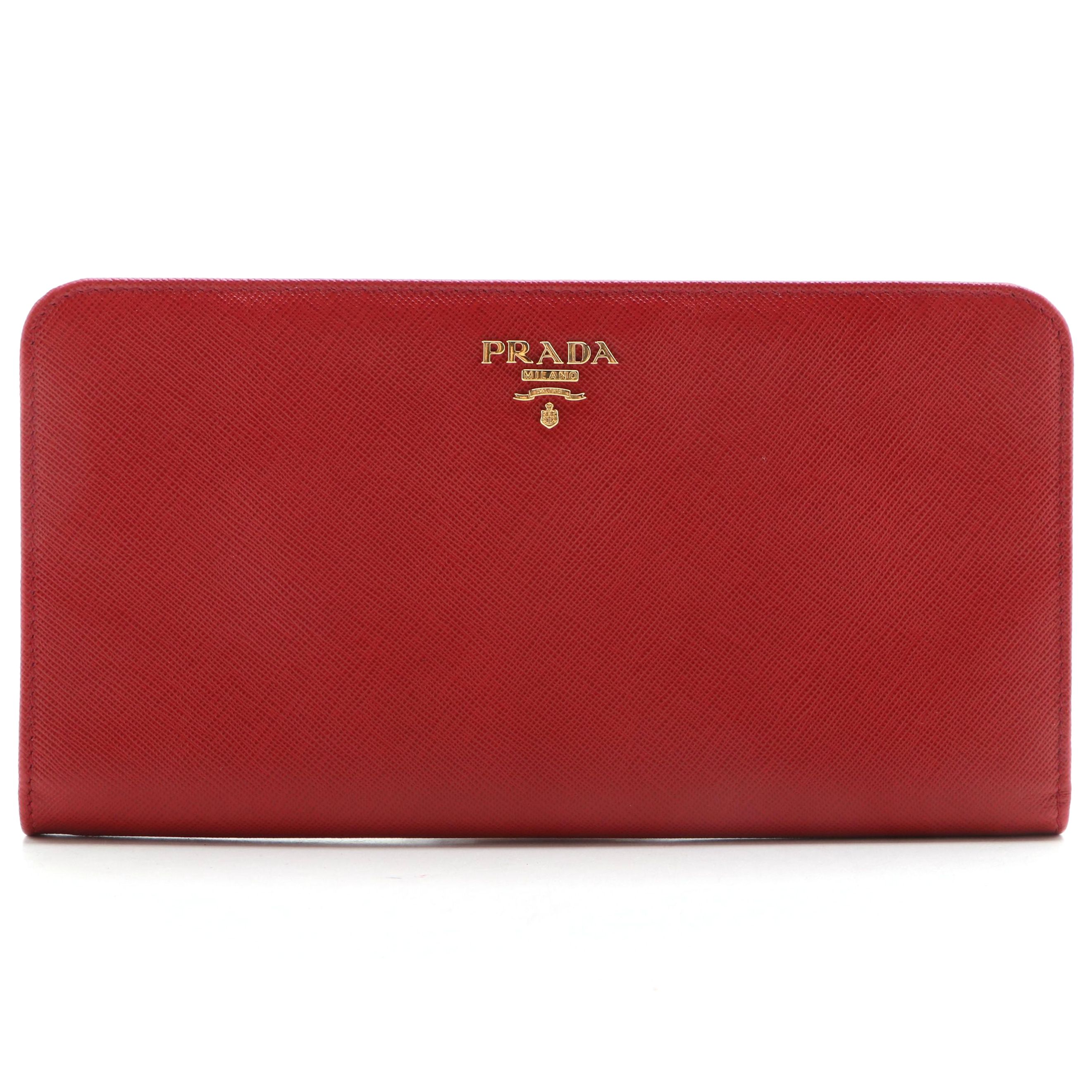 Prada Saffiano Multi Document Travel Wallet in Fuoco and Bruyer