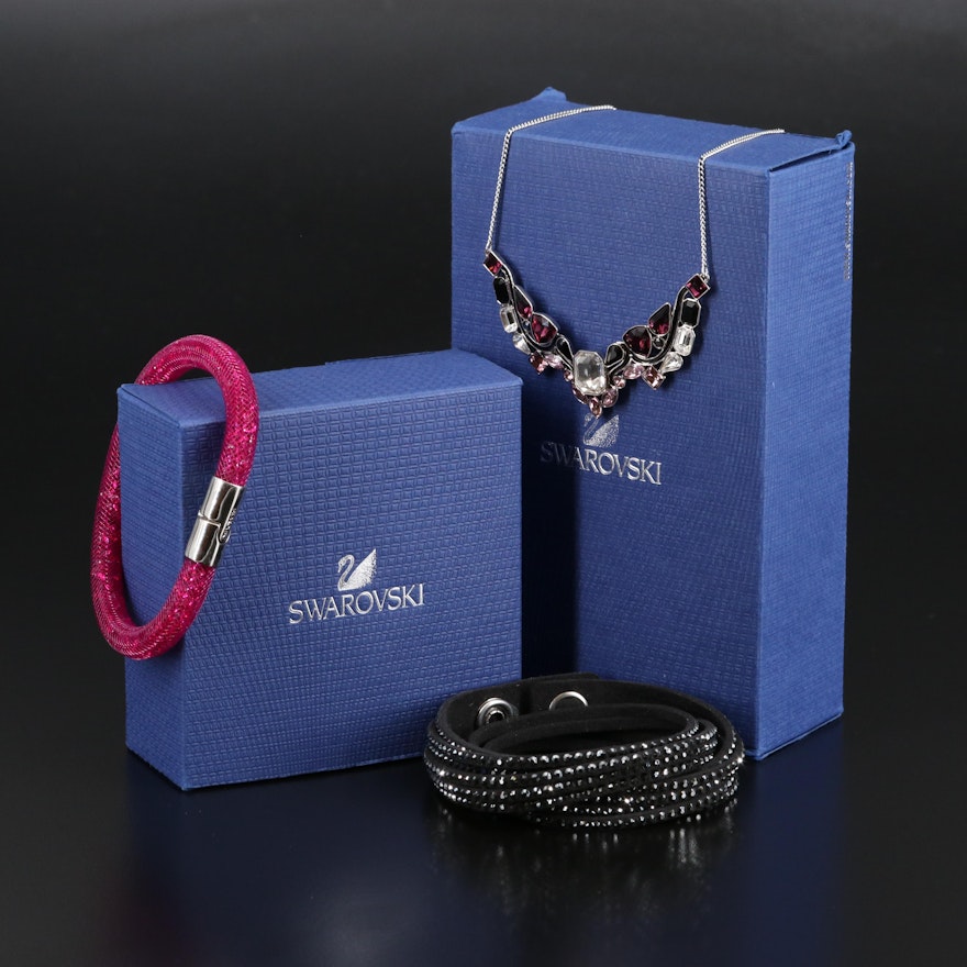 Swarovski Jewelry Featuring "Impulse" Necklace and Suede Wrap Bracelet