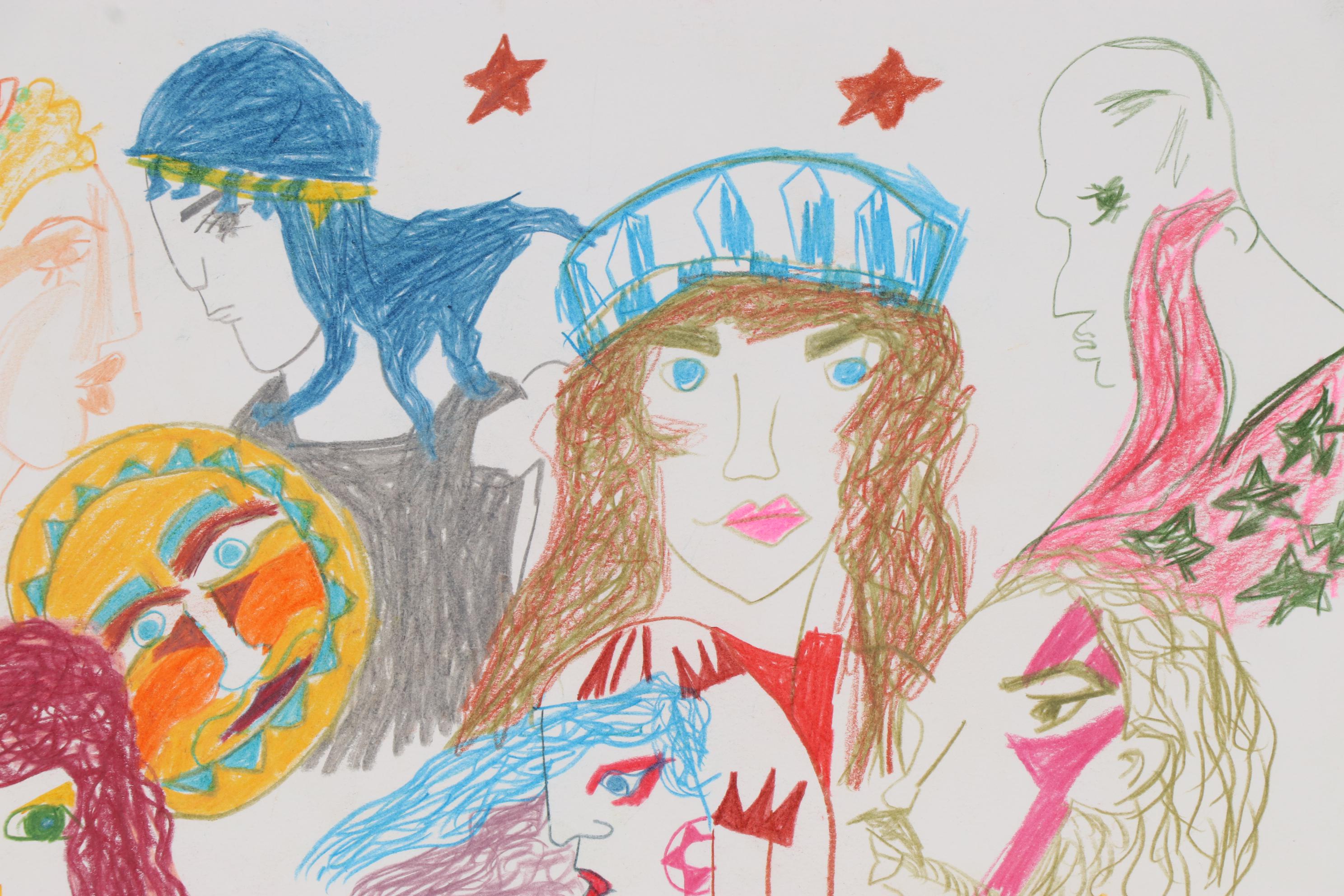 Wendy Davis Crayon and Colored Pencil Drawing of Neo-Classical Figures