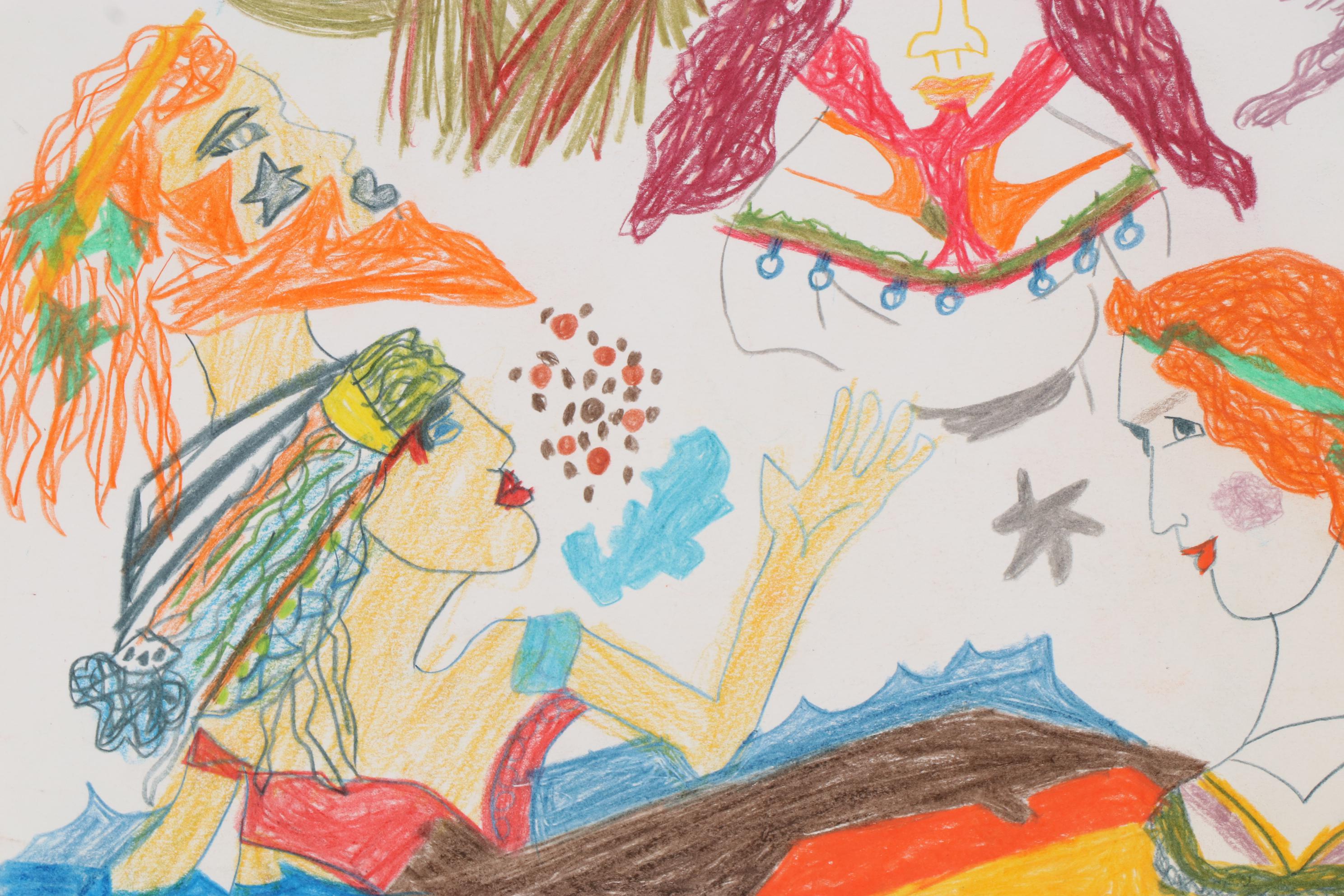 Wendy Davis Crayon and Colored Pencil Drawing of Neo-Classical Figures