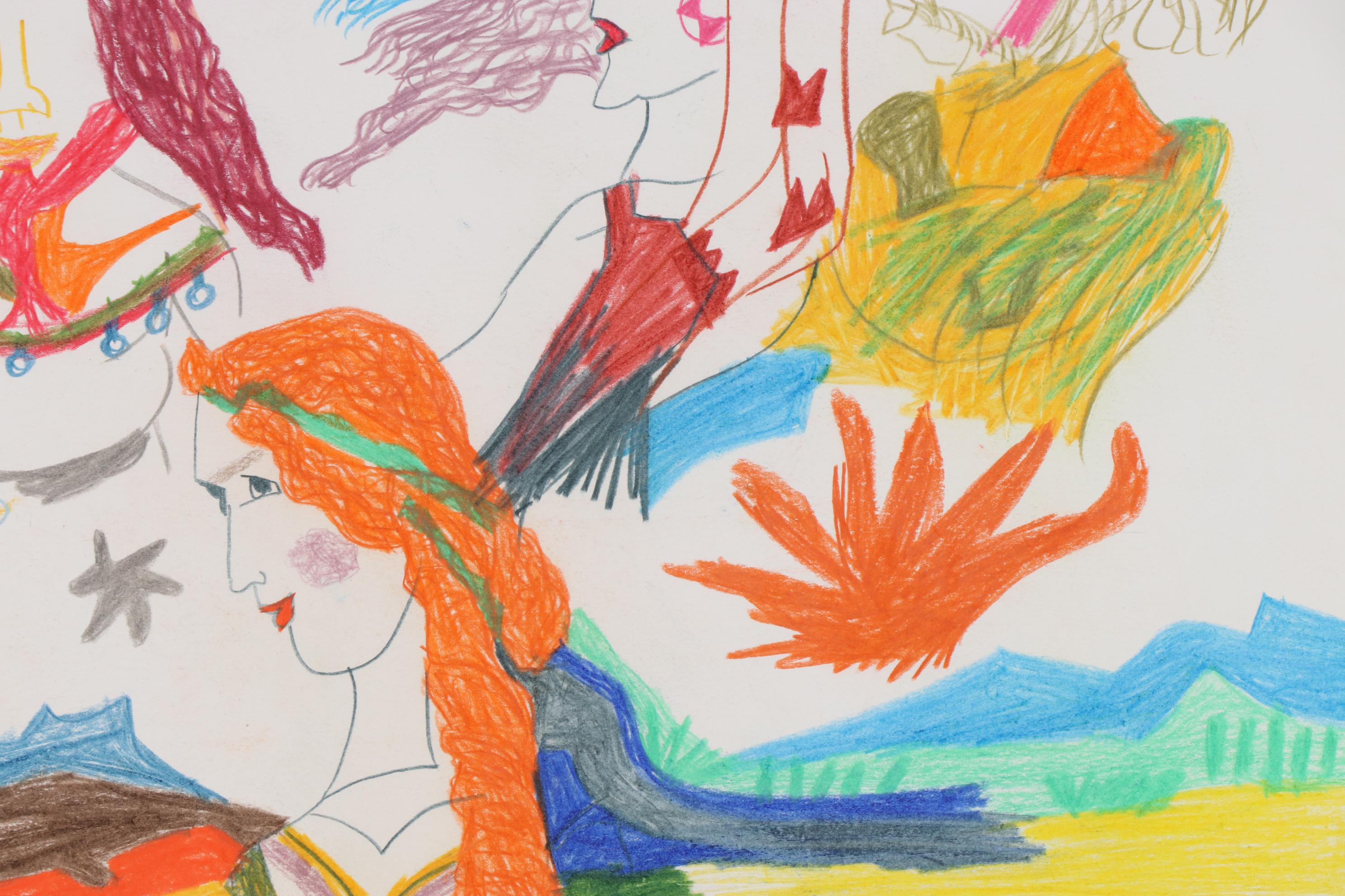 Wendy Davis Crayon and Colored Pencil Drawing of Neo-Classical Figures