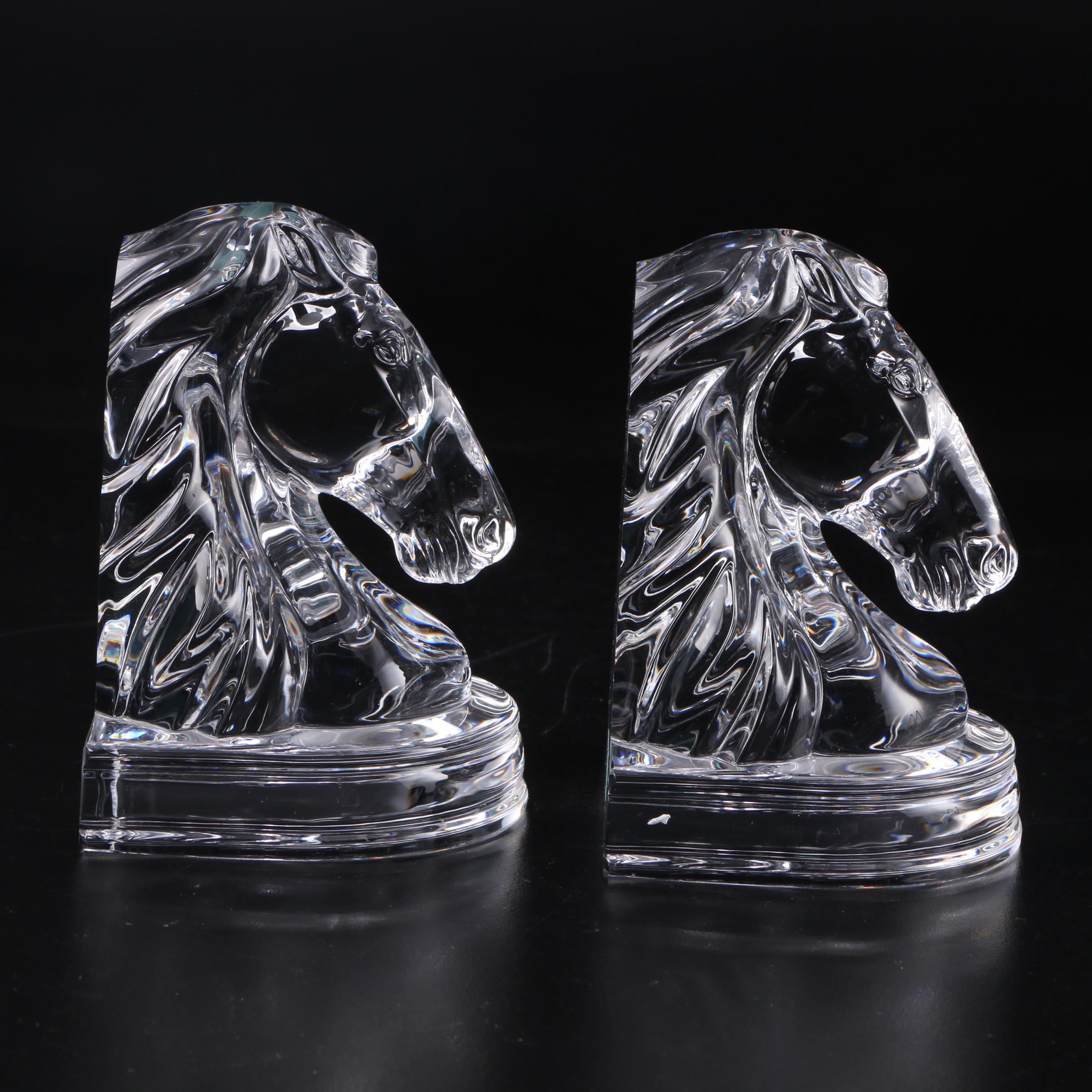 Hoya Crystal Horse Bookends, Late 20th Century