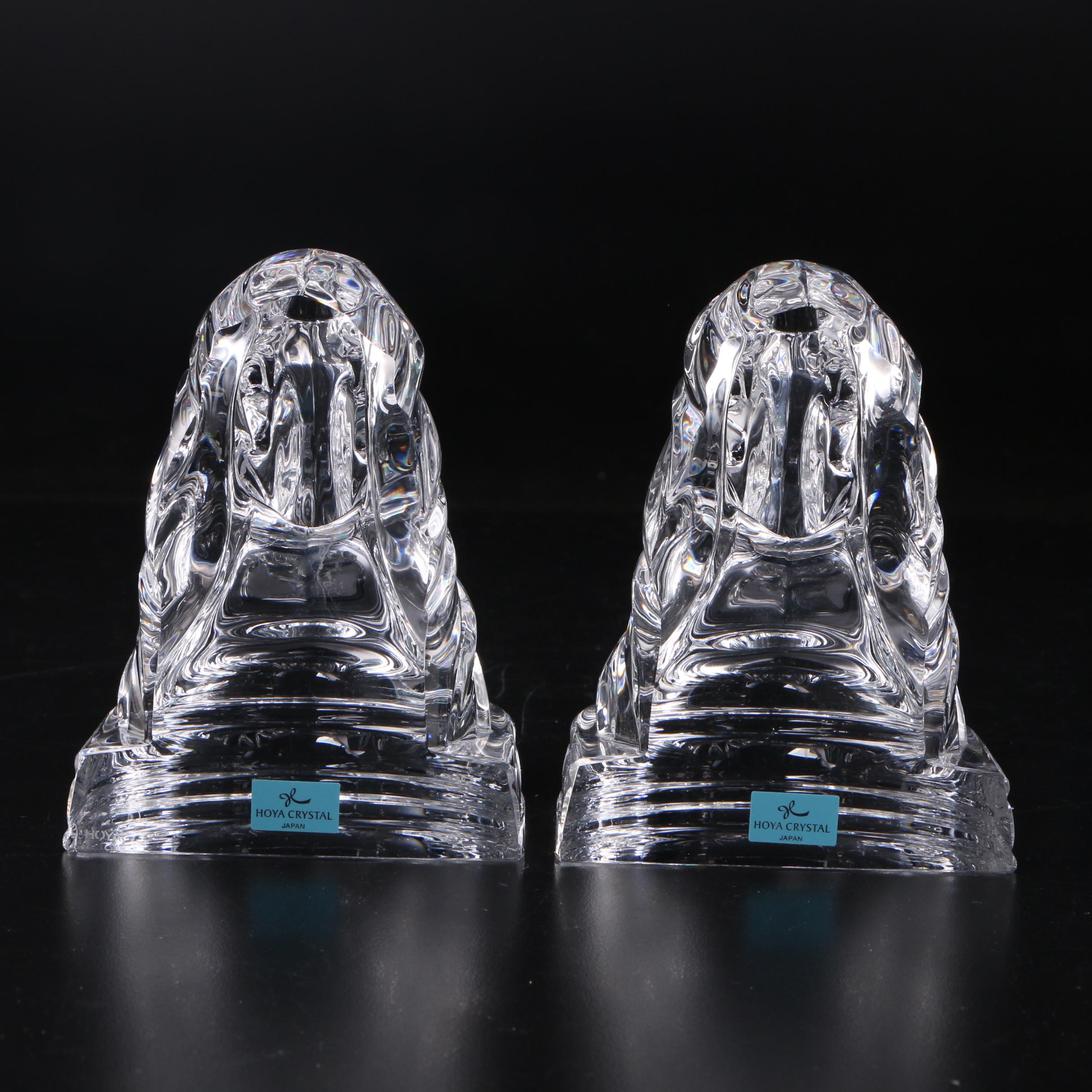 Hoya Crystal Horse Bookends, Late 20th Century