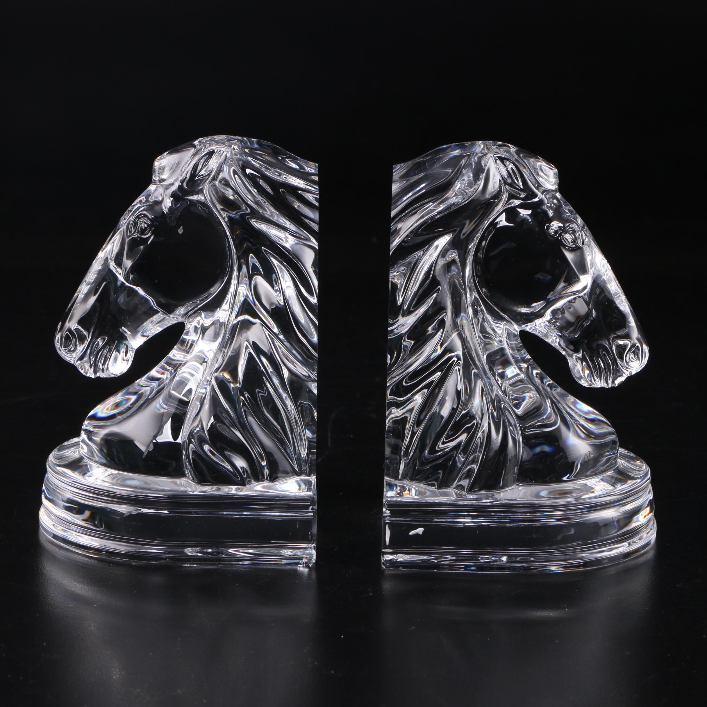 Hoya Crystal Horse Bookends, Late 20th Century